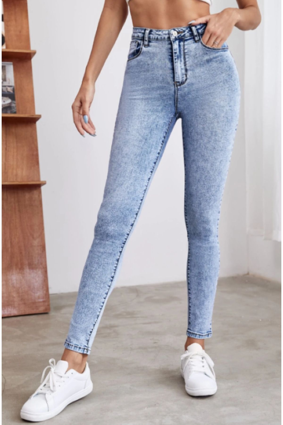 Joystyle Toparlayıcı Kumaş Yüksek Bel Mavi Skinny Jean