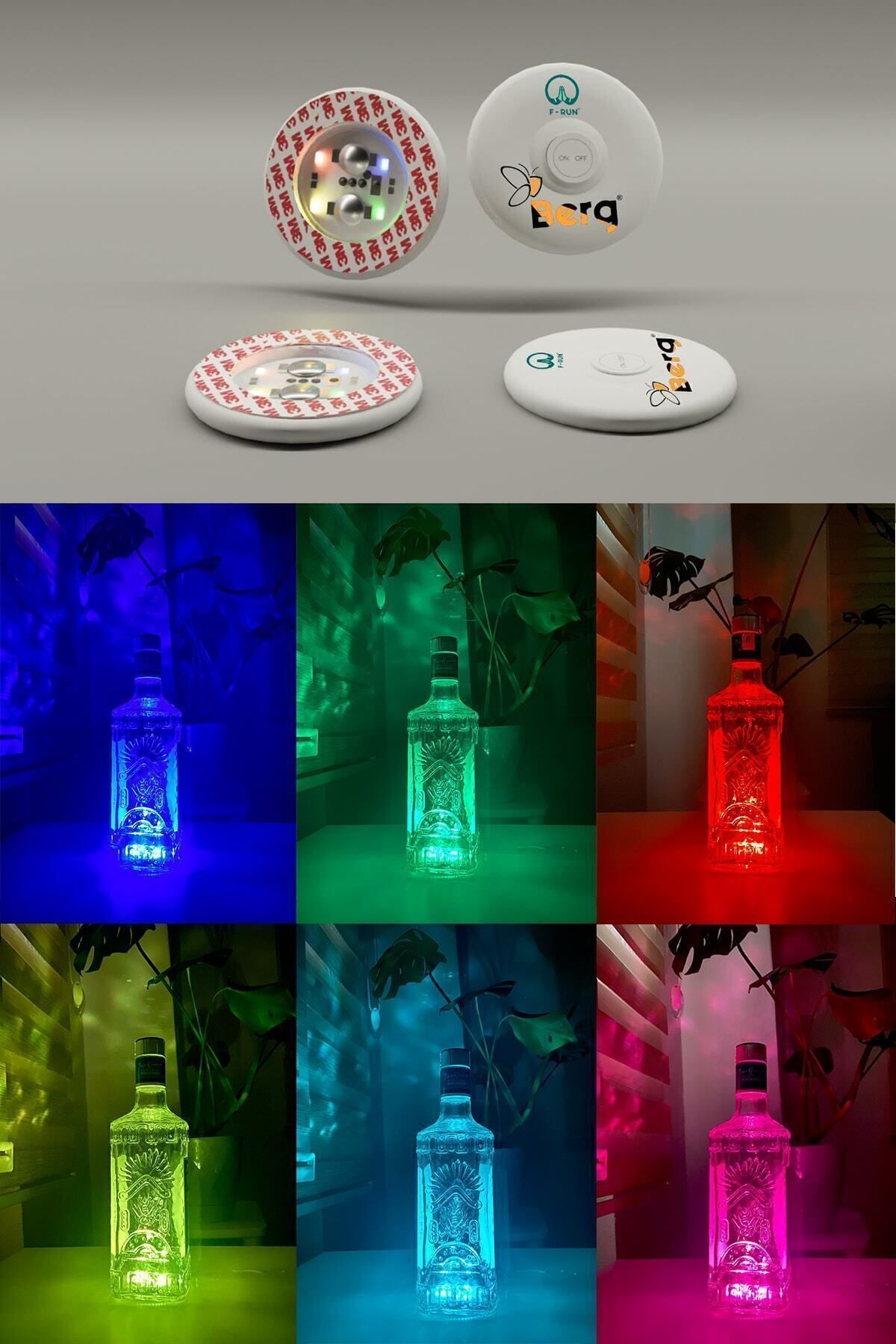 BERG Yapışkanlı Led Sticker | Şişe Renklendirme | Işıklı Bardak Altlığı | Şişe Işığı | Şişe Altı Led