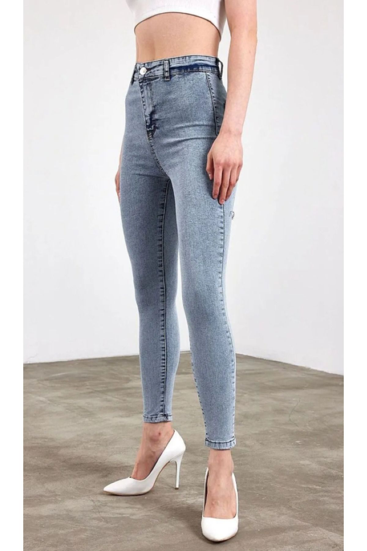 ModaDeniz Jeans -CEPSİZ Pena Mavi Kar Yıkama Skinny Jean Kadın Power Likralı Pantolon