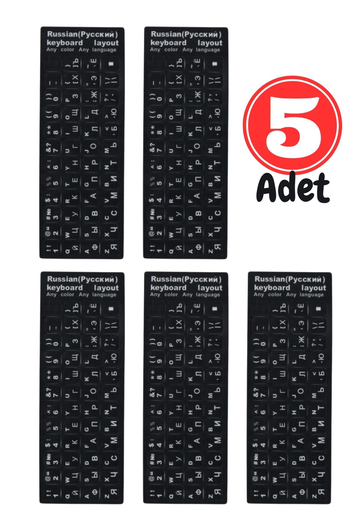 MN6 Rusça-İngilizce Notebook Klavye Etiketi Siyah-PC Klavye Sticker-Kaliteli Pvc-Keyboard Sticker 5 Adet