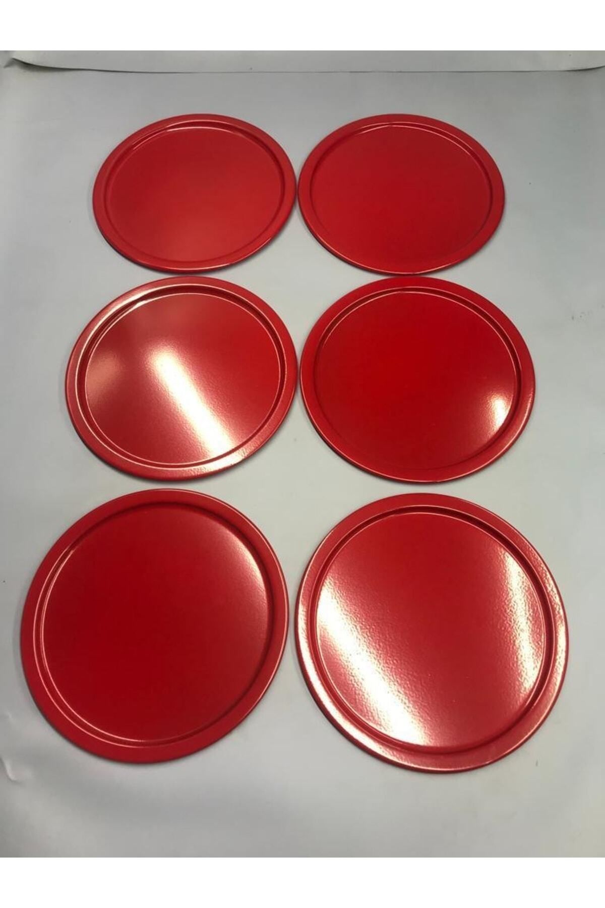 Aslı Hediyelik 6'lı Metal Kırmızı Tek Kişilik Dekoratif Çay, Kahve Ve Pasta Servisi Sunum Tepsisi 23 Cm