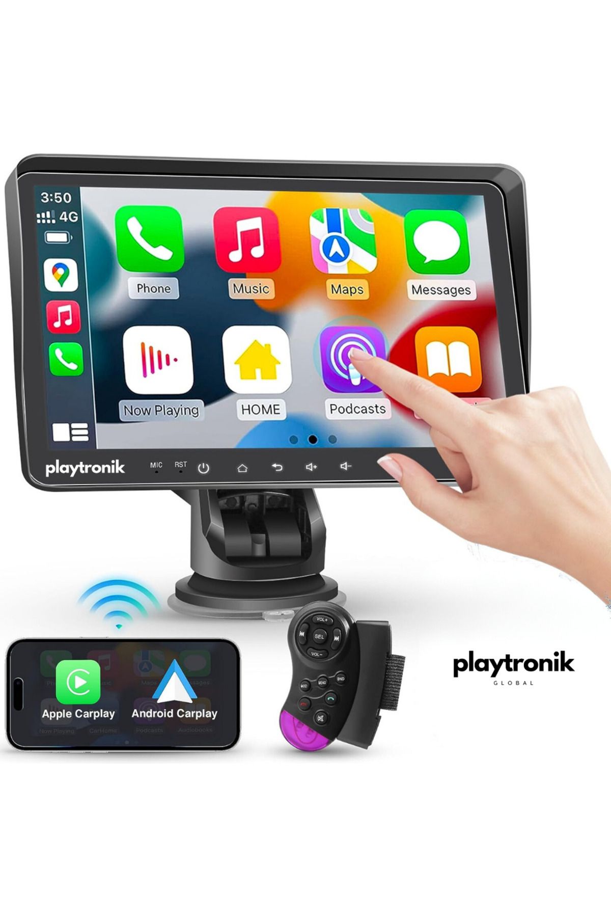 Playtronik 7" Tak Çalıştır Kablosuz Apple Carplay Ve Android Auto Oto Multimedya Araç Araba Ekran double teyp