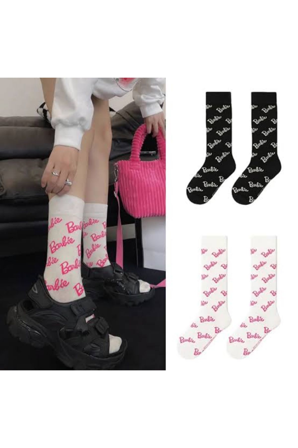 myDea 2’li Çorap Yeni Moda Barbie Çorap Socks Barbie Yazılı Çorap