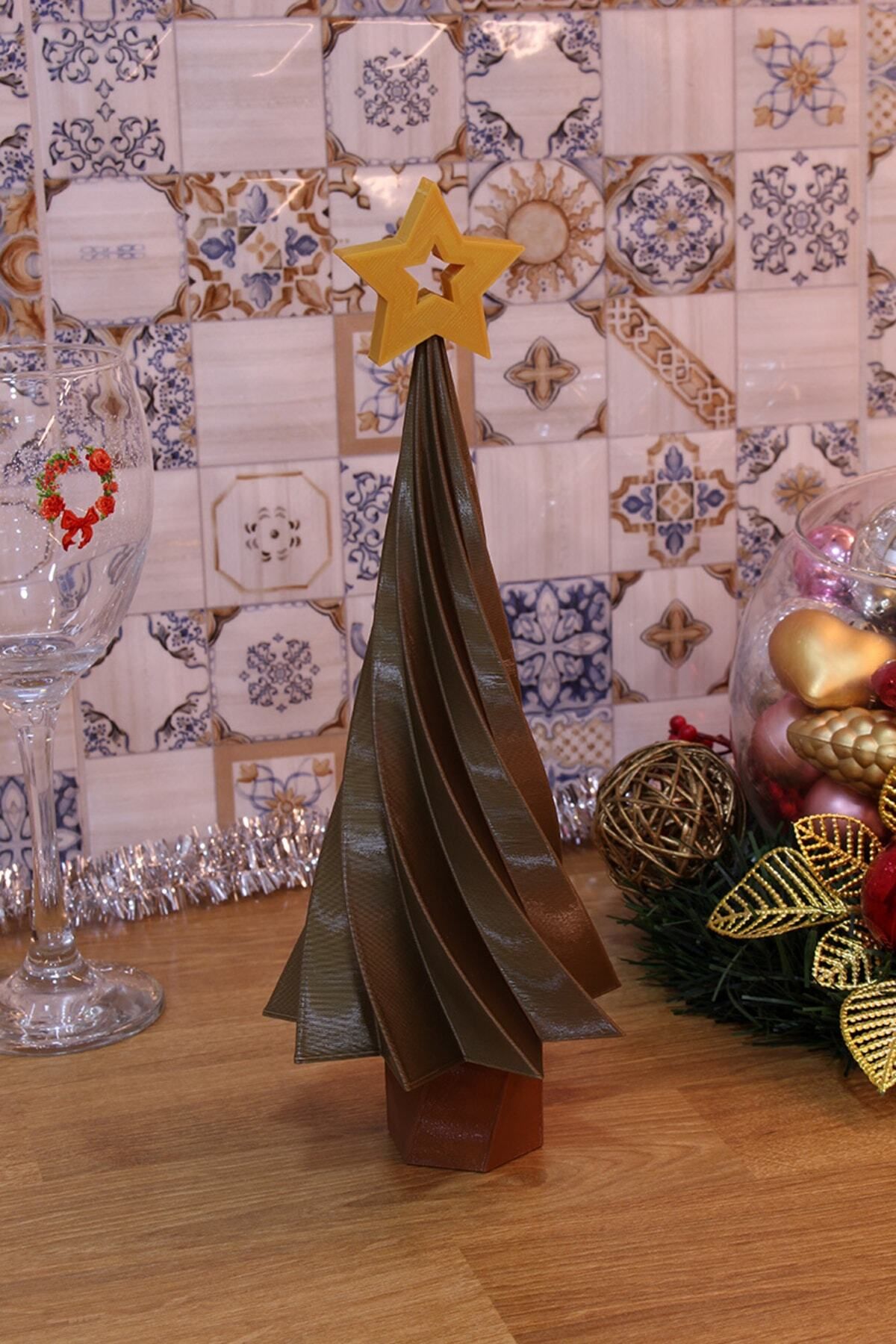 Maflen Modern Yılbaşı Noel Çam Ağacı Dekoratif Biblo 25 Cm Bronz