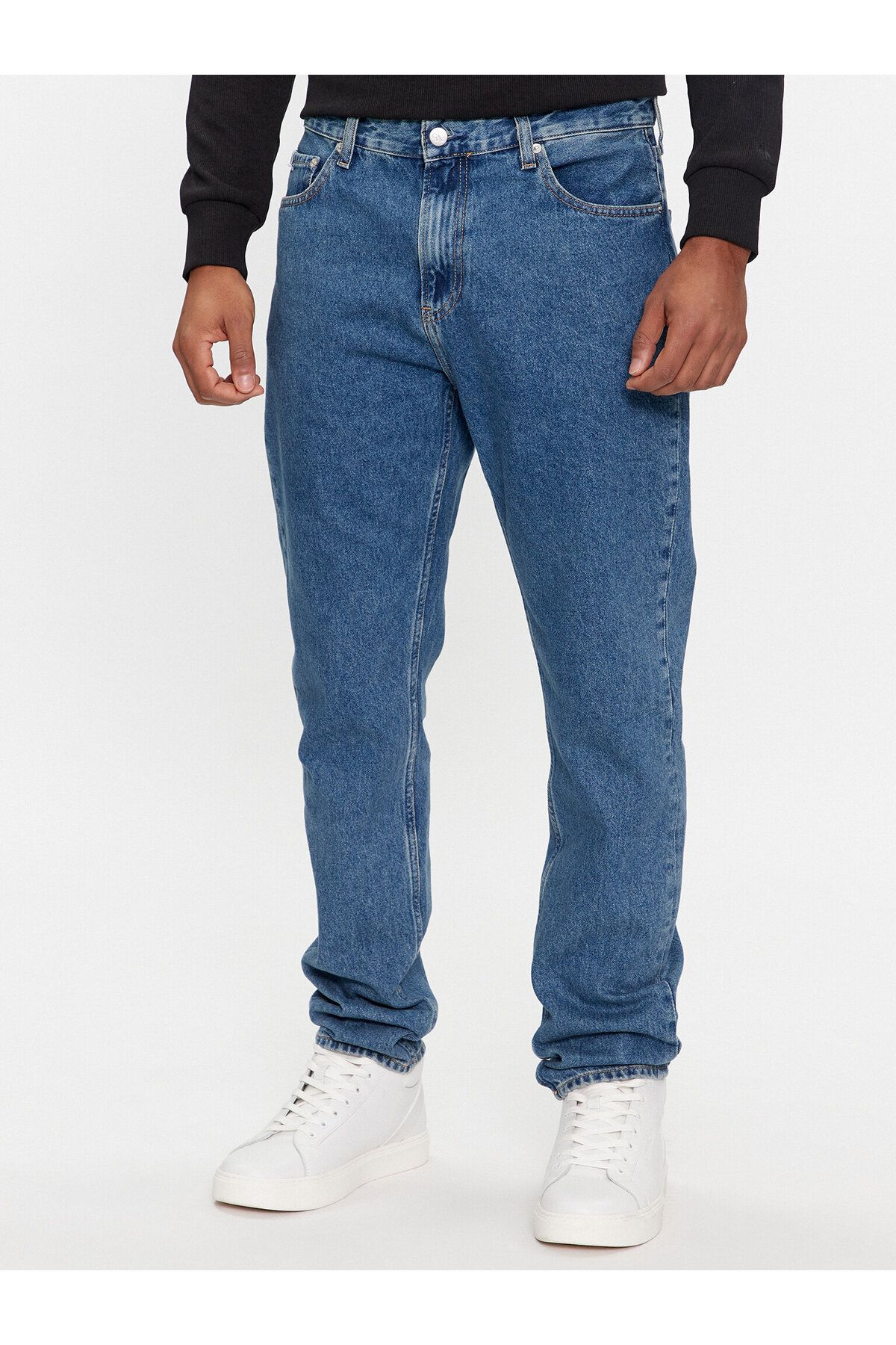 Calvin Klein Erkek Dokuma Kumaş Normal Bel Düz Model Lacivert Jeans J30J324968-1A4