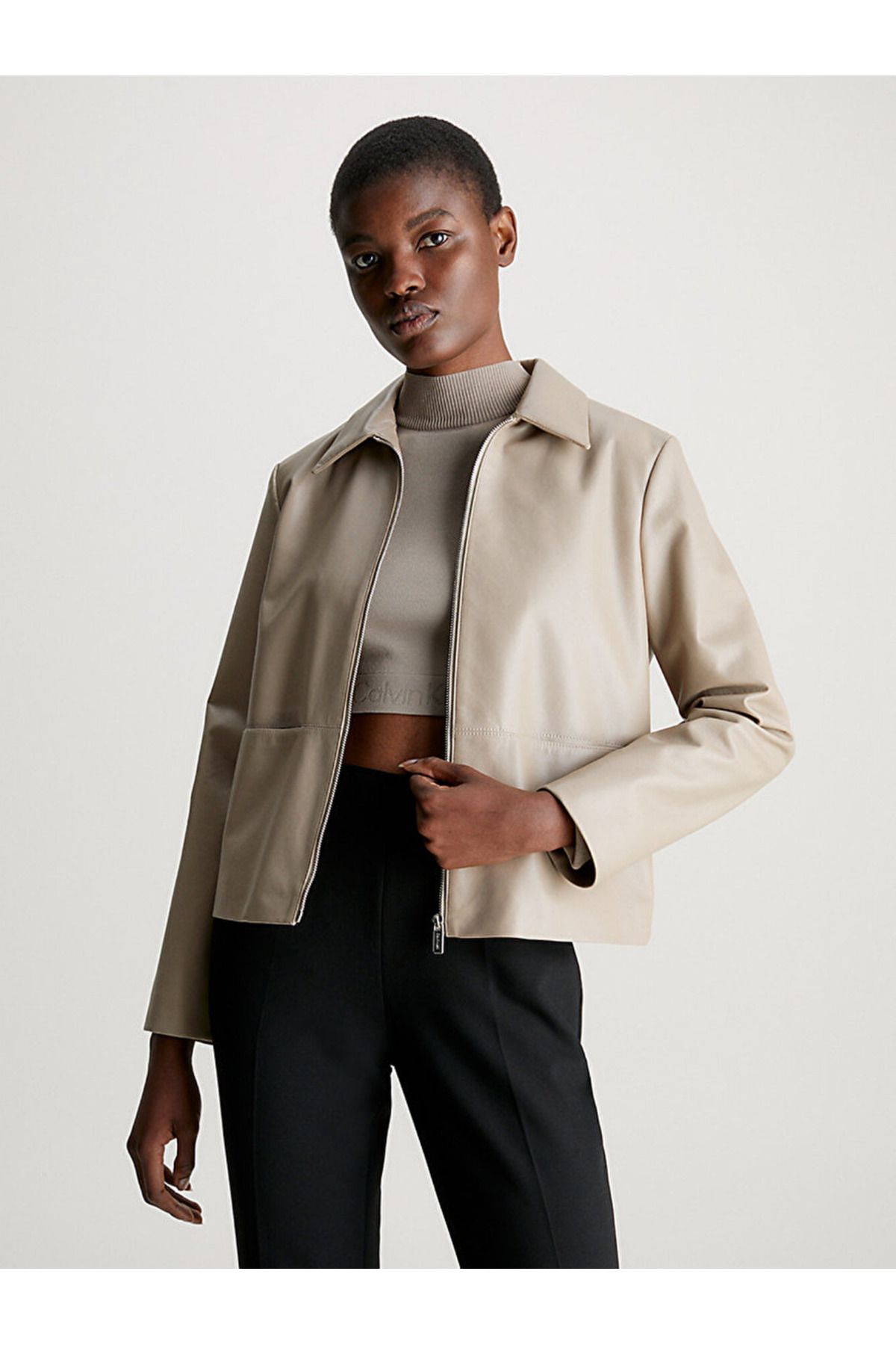 Calvin Klein Regenerated Leather Zip Up Jacket