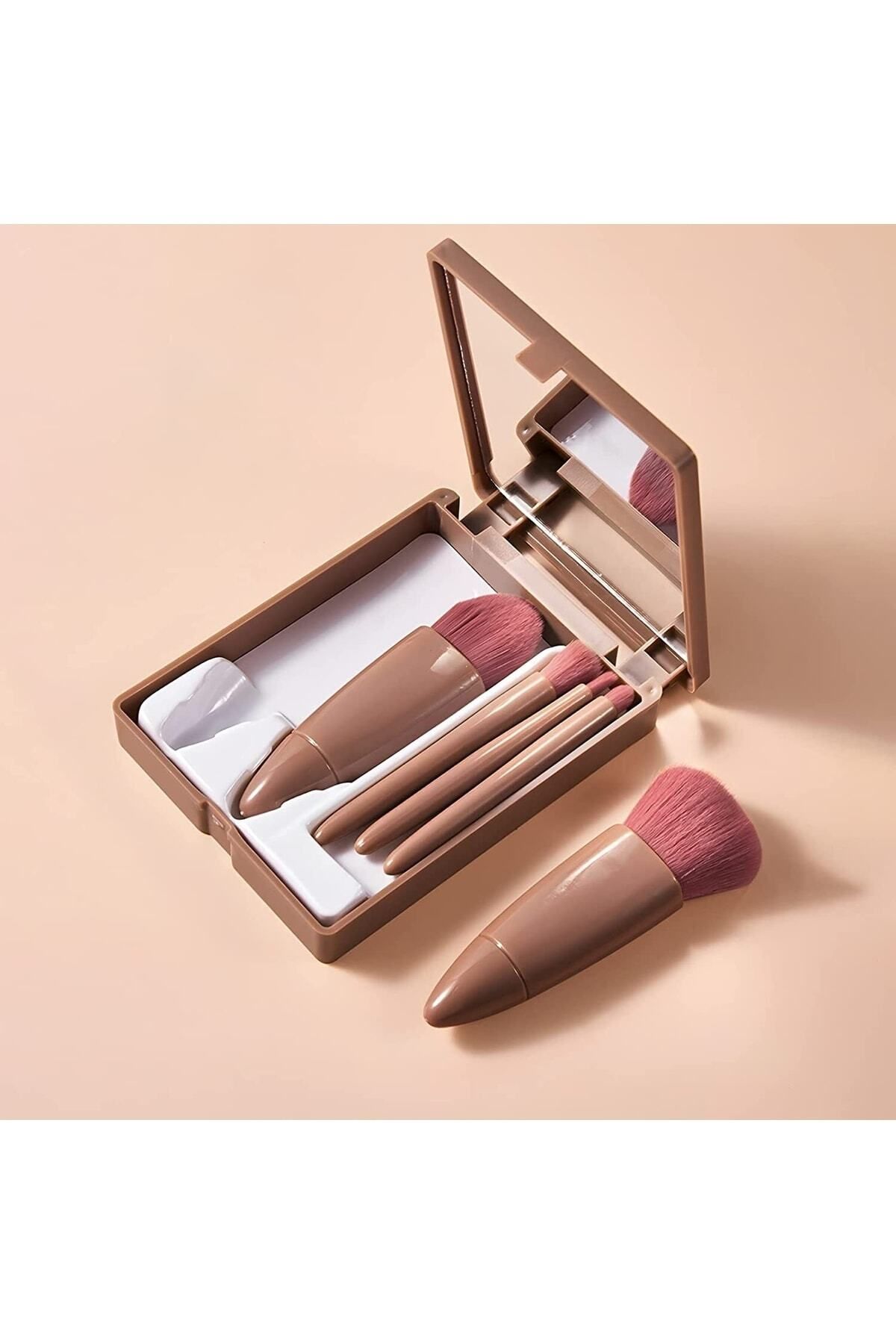 MAQYA Cosmetics Taşınabilir Aynalı 5'li Makyaj Fırça Seti Profesyonel Allık Dudak Kaş Kapatıcı / Makeup Brush