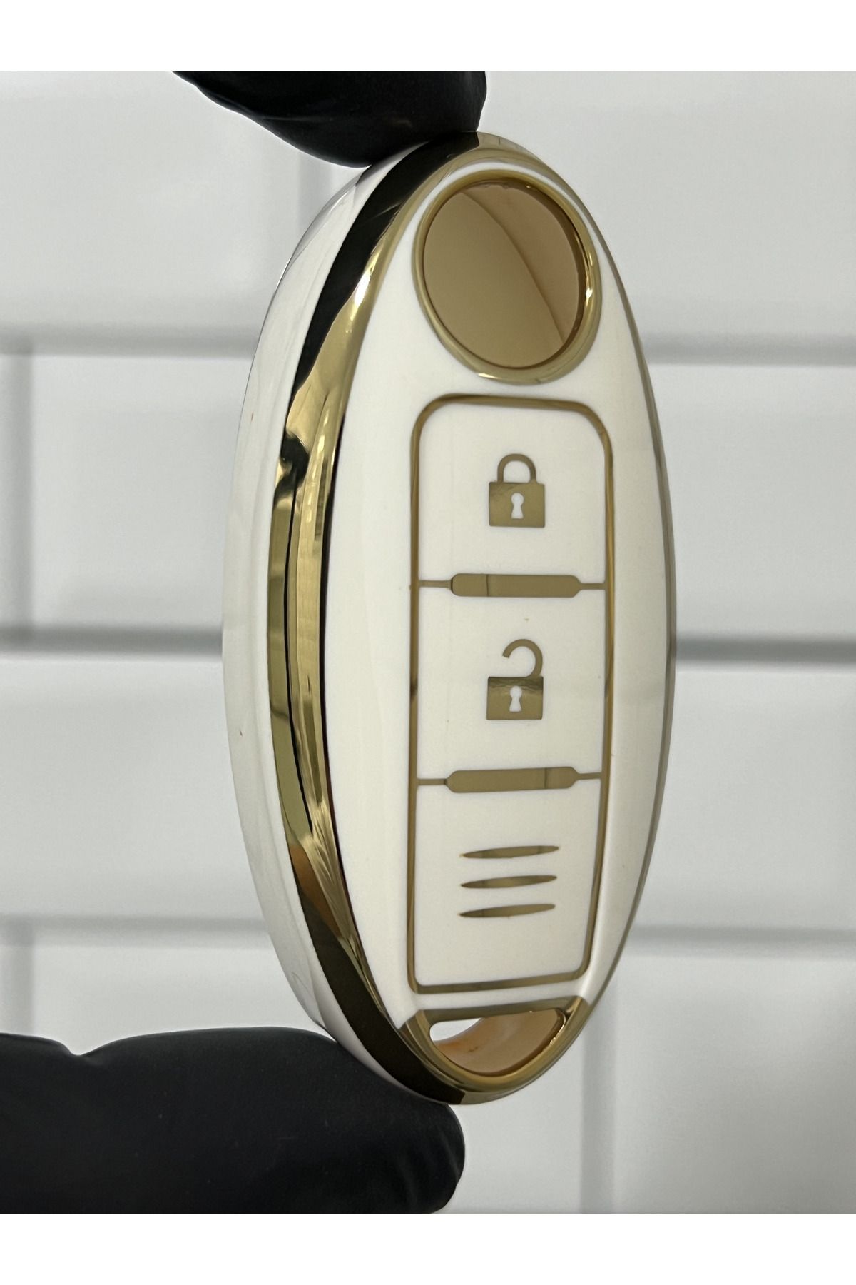 GMA KEYS Lüx Nissan Micra Juke Qashqai Note Navara Pulsar Smart Nano Anahtar Kılıfı Beyaz Gold Altın Renk