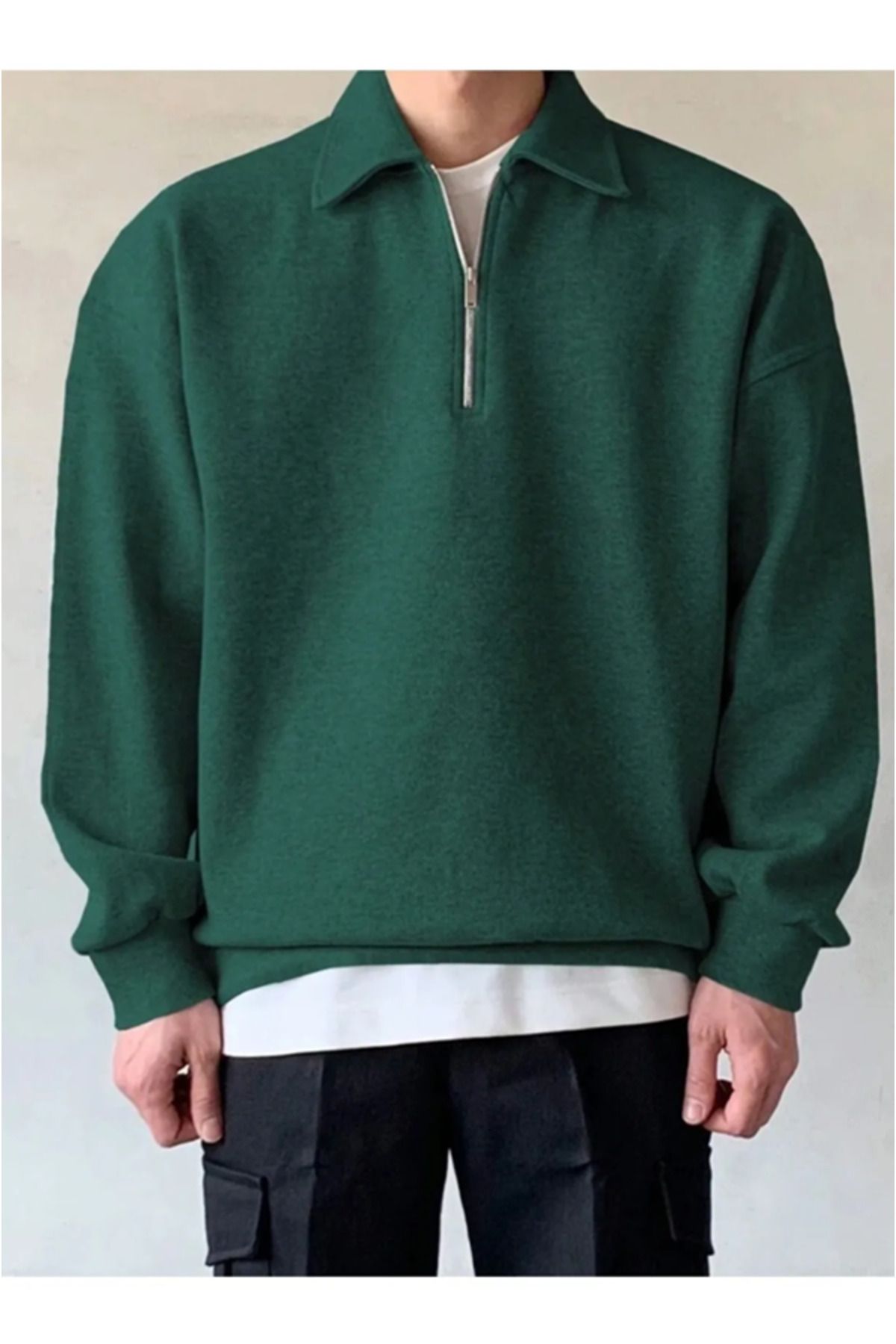 pandy Erkek Polo Yaka Oversize Sweatshirt