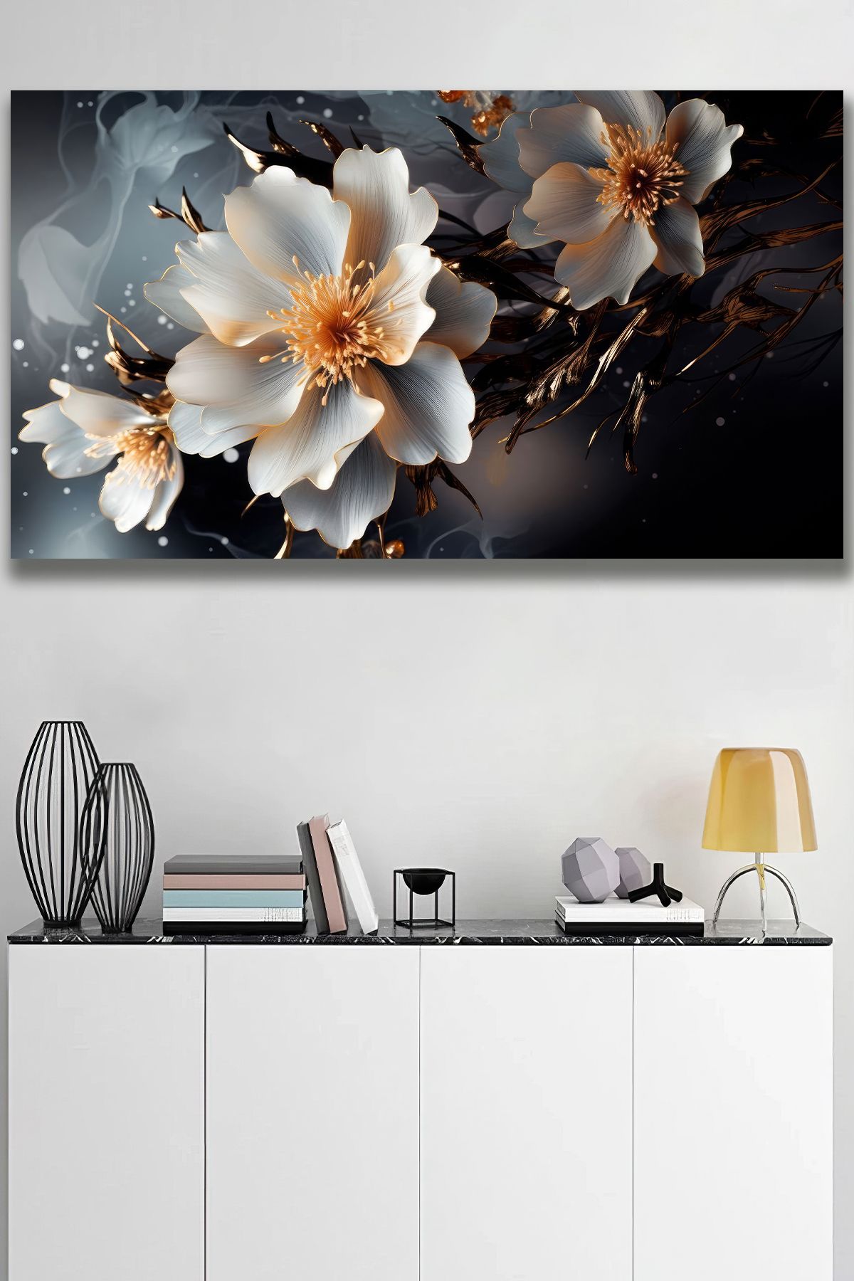PrintiesPlus Dekoratif 3D Çiçekler Kanvas Tablo HD Kalite