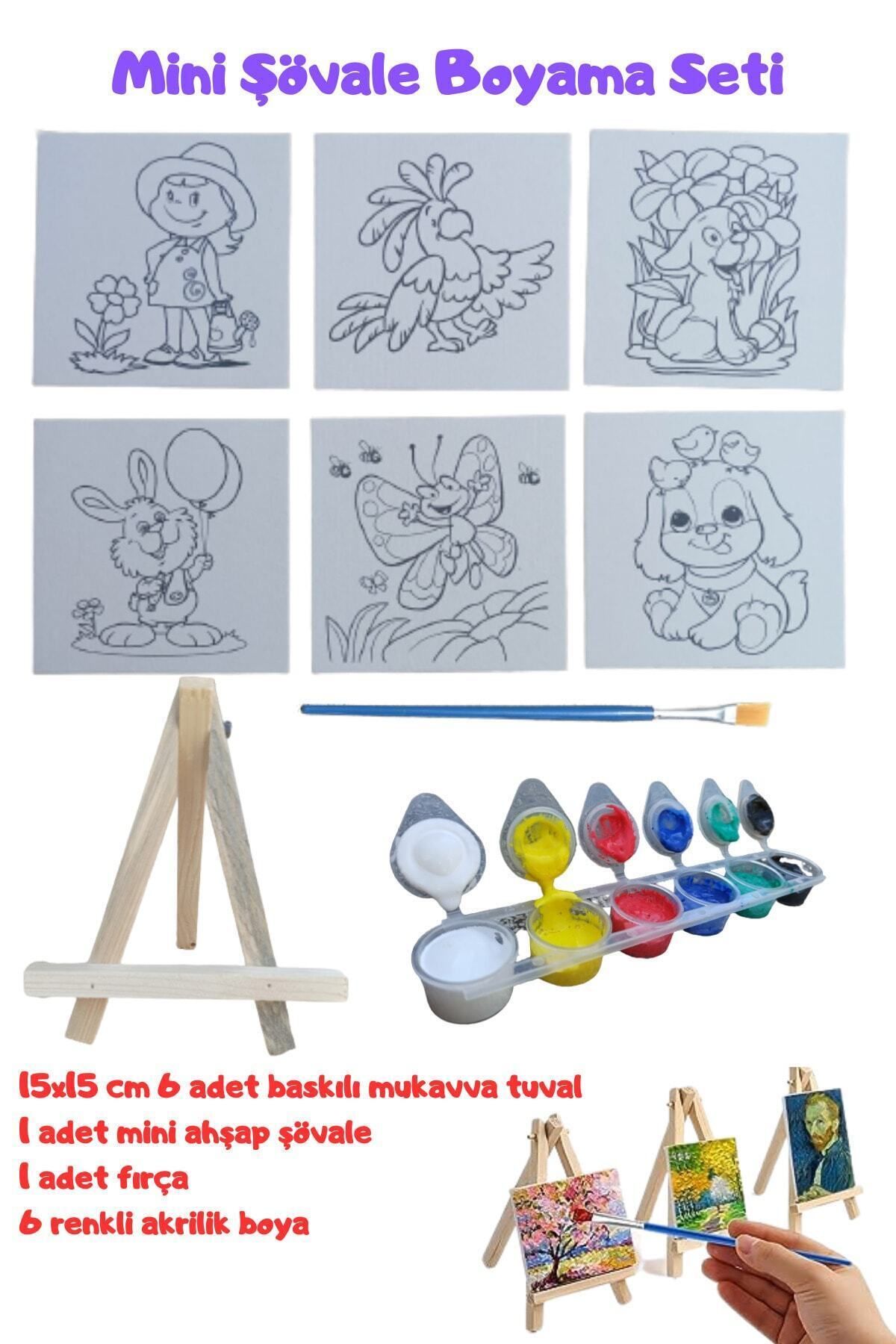 O&S Oyun ve Sanat Eğlen-Üret Mini Şövale Çizimli Resim Başlangıç Seti, Akrilik Boya, Fırça, Şövale Çocuk Hediye Ressam Seti