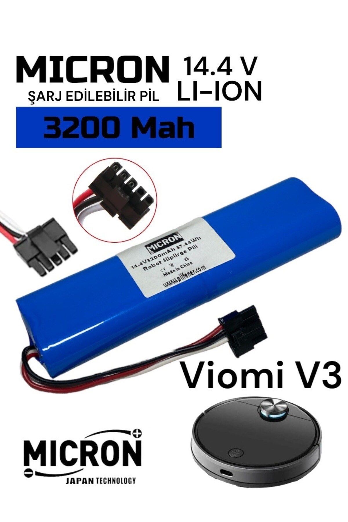 Micron Viomi V3 Uyumlu 14.4v 3200 Mah Robot Süpürge Batarya , Pil Orijinal Kapasite