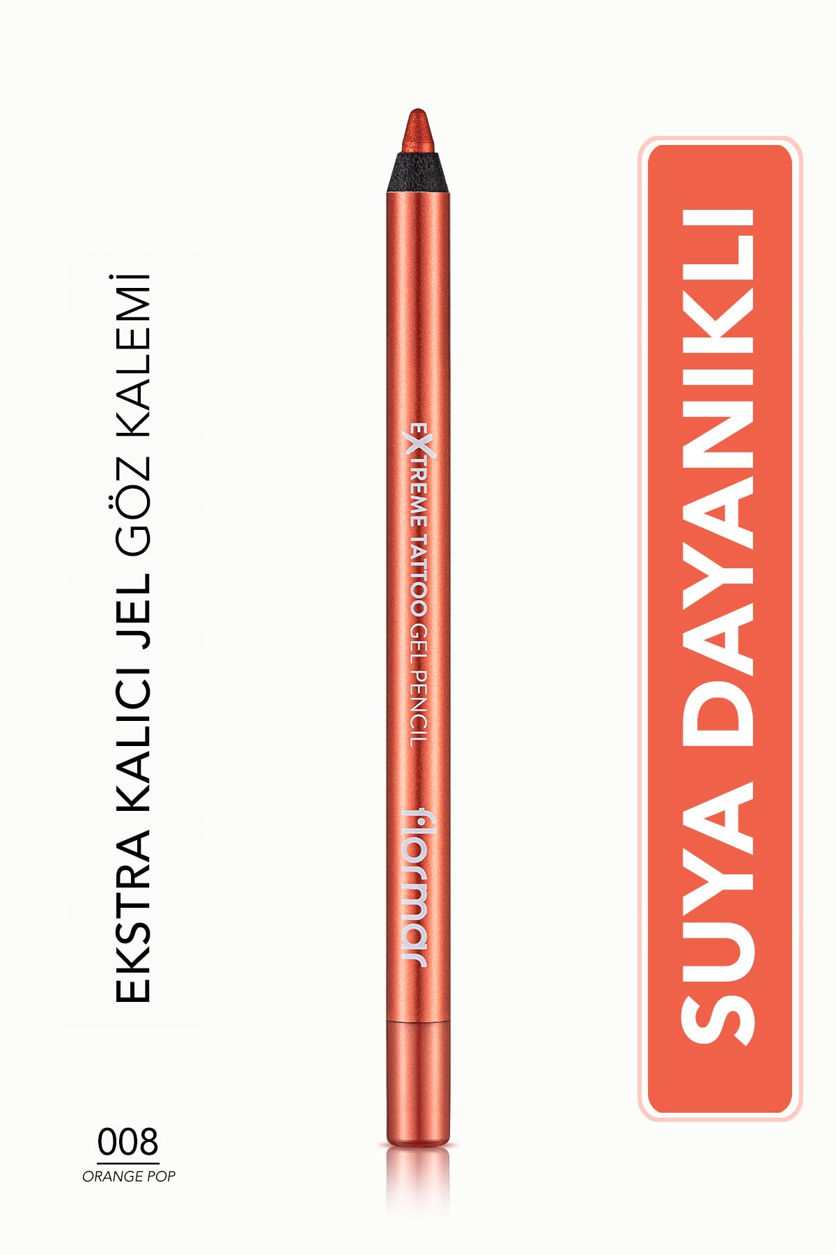Flormar Shimmering Permanent Eye Pencil (ORANGE) - Extreme Tattoo Gel Pencil - 008 Orange Pop -