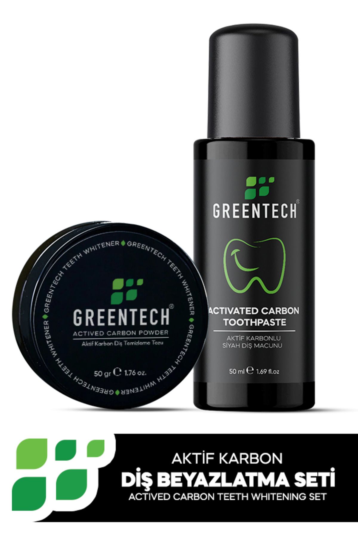 Greentech Diş Beyazlatma Seti (Diş macunu 50ml + Toz 50gr)