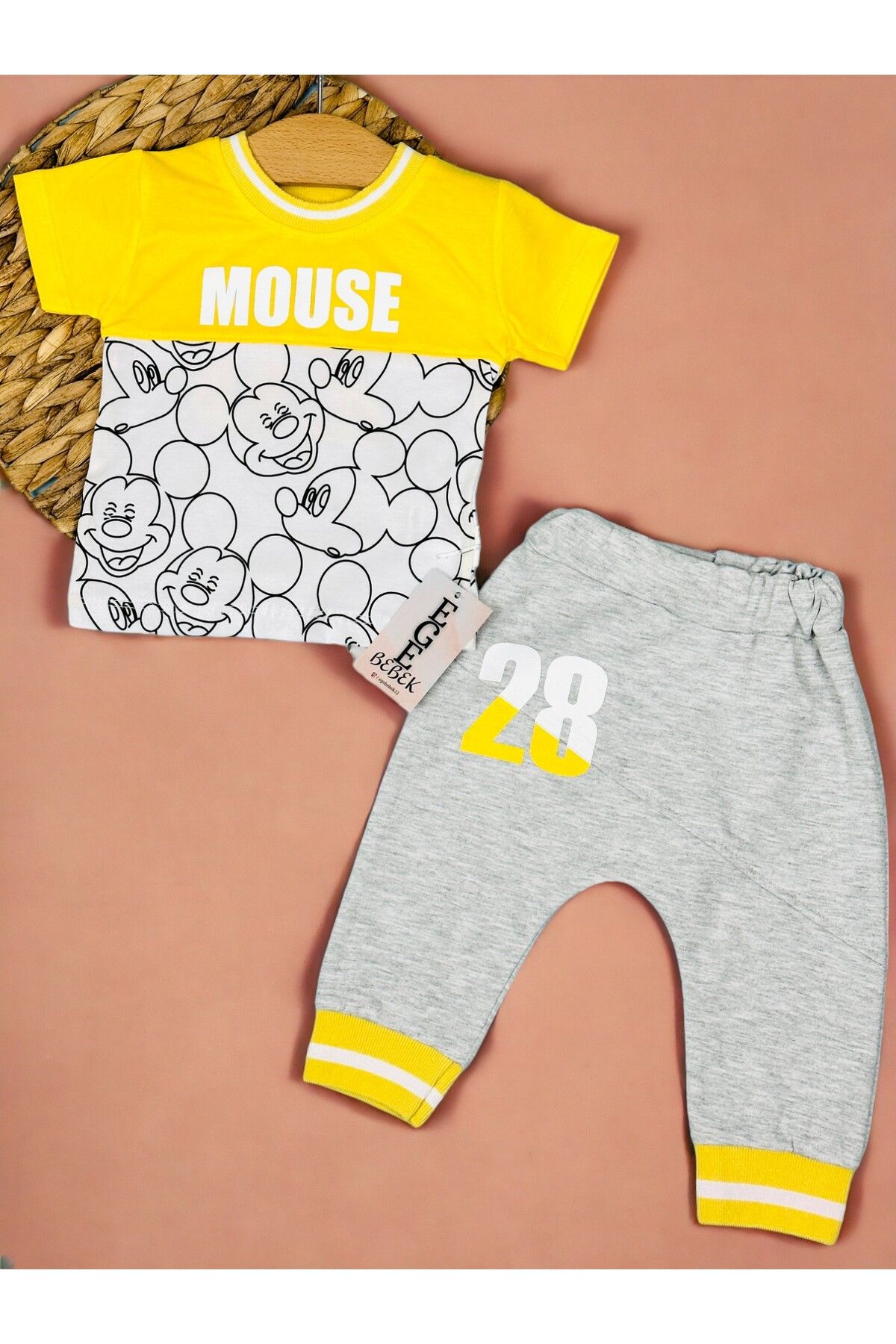 Egelite Erkek Bebek Mickey Mouse Baskılı Yazlık Günlük Eşofman Takımı  T-shirt ve Eşofman Altı Takımı