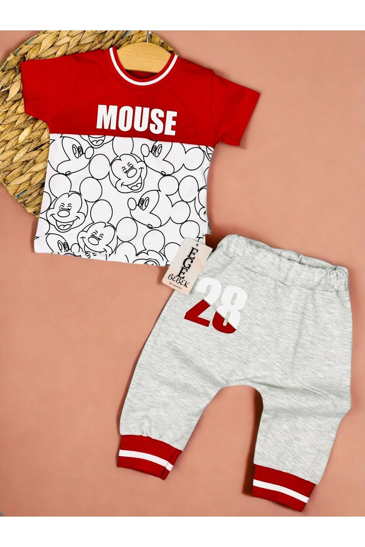 Egelite Erkek Bebek Mickey Mouse Baskılı Yazlık Günlük Eşofman Takımı, T-shirt ve Eşofman Altı Takımı