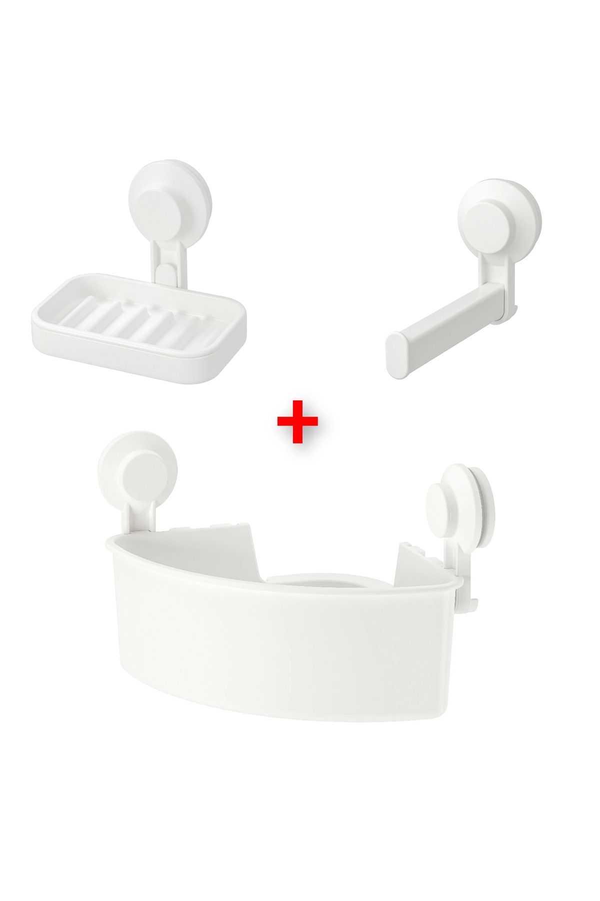 IKEA 3 Parça Vantuzlu Banyo Seti İkea Köşe Duş Sepeti, Sabunluk ve Tuvalet Kağıtlığı Plastik