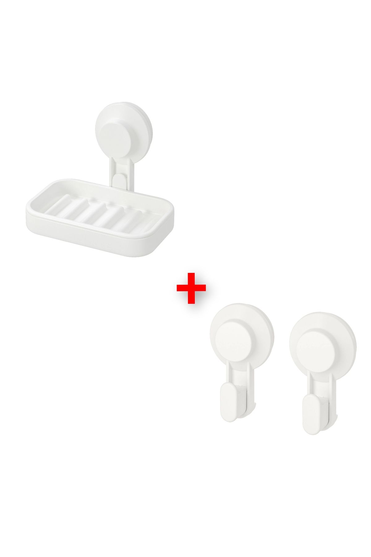 IKEA 2 Parça Vantuzlu Banyo Seti İkea 2 Li Duvar Askısı Plastik Sabunluk Beyaz Renk