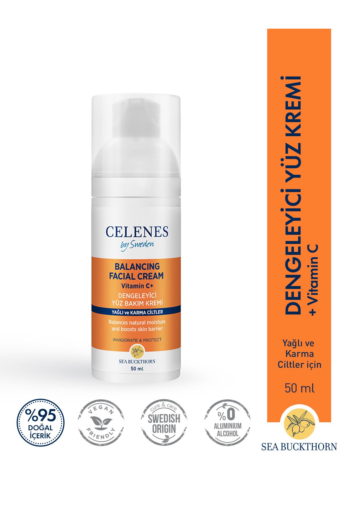 Celenes by Sweden SEA BUCKTHORN BALANCİNG FACE CREAM 50ml FOR OİLY SKİN AND COMBİNATİON SKİN GKÜRN913