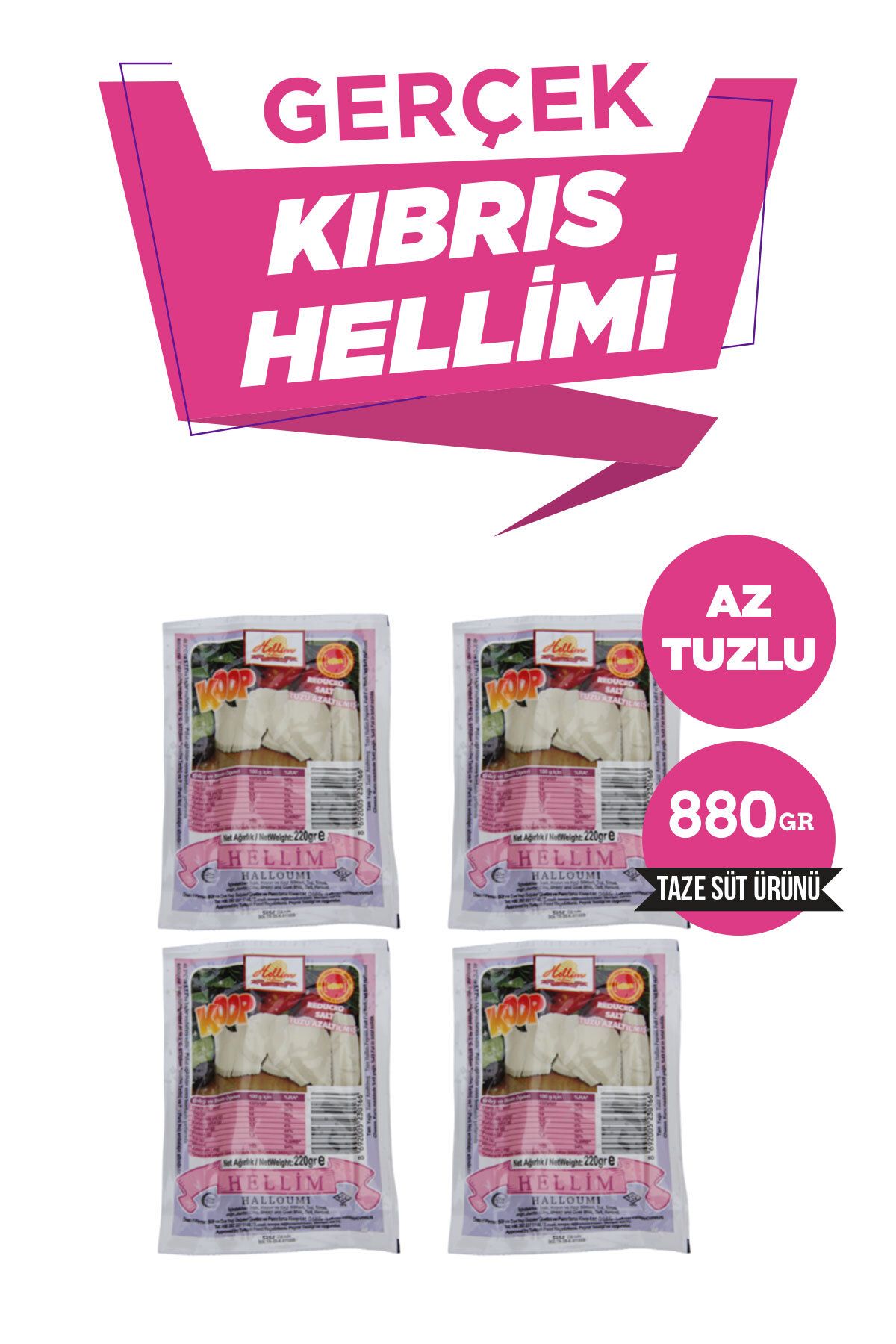 KOOP Süt Az Tuzlu Hellim Peynir 4'lü Toplam 880 Gr