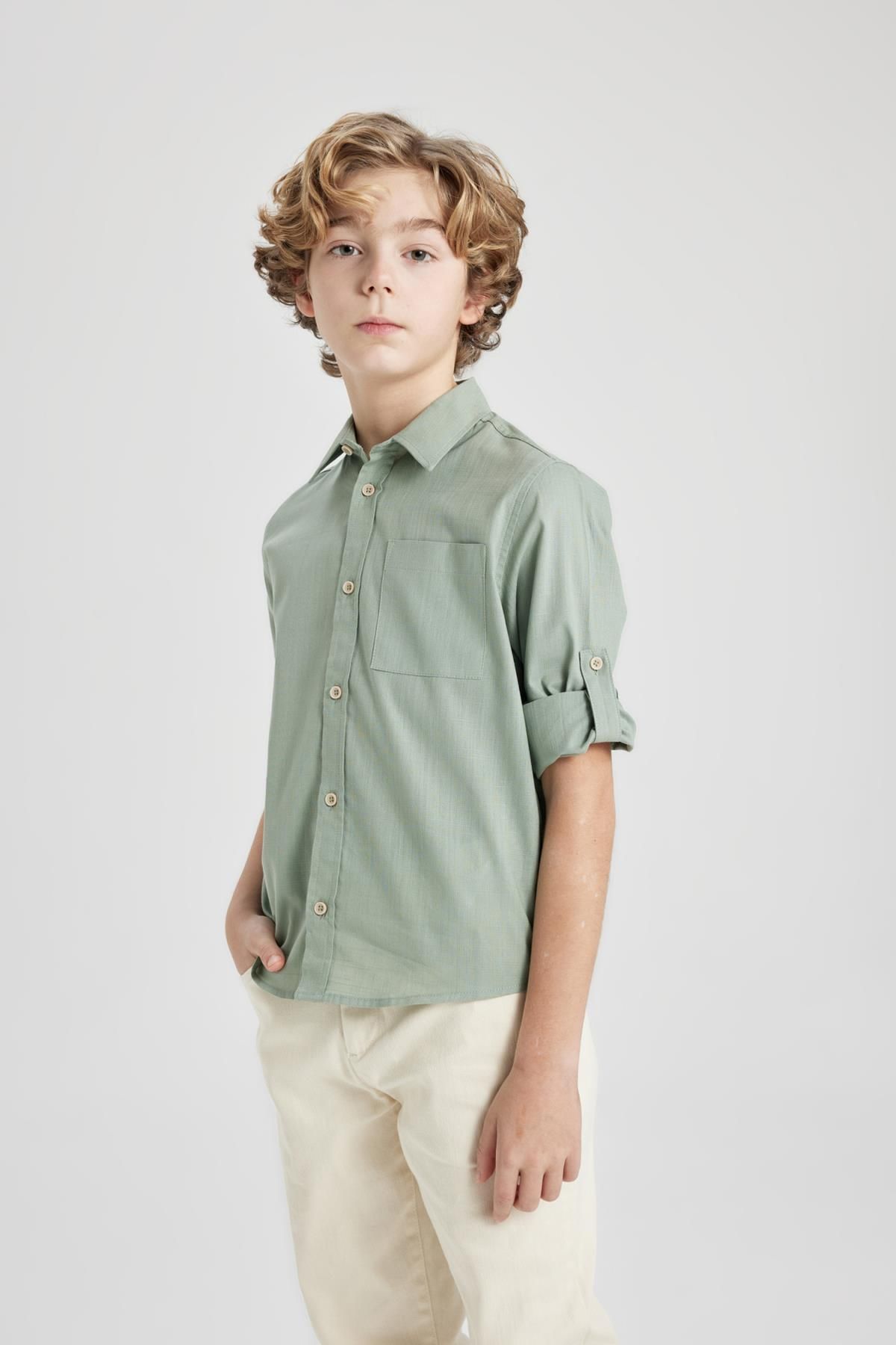 Defacto Erkek Çocuk Regular Fit Polo Yaka Uzun Kollu Gömlek