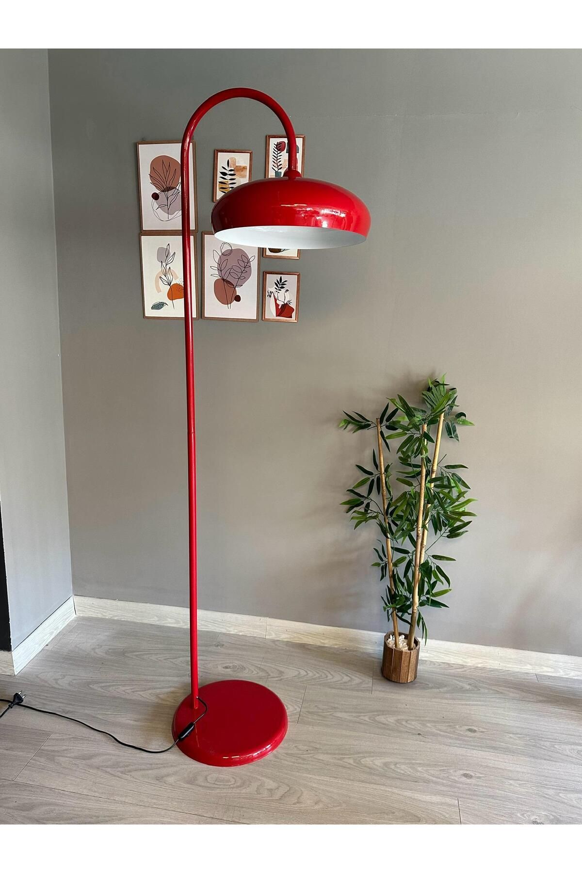 Bamyum Kırmızı Lambader Modern Dekoratif Metal Oturma Odası Çalışma Odası Zemin Lambası