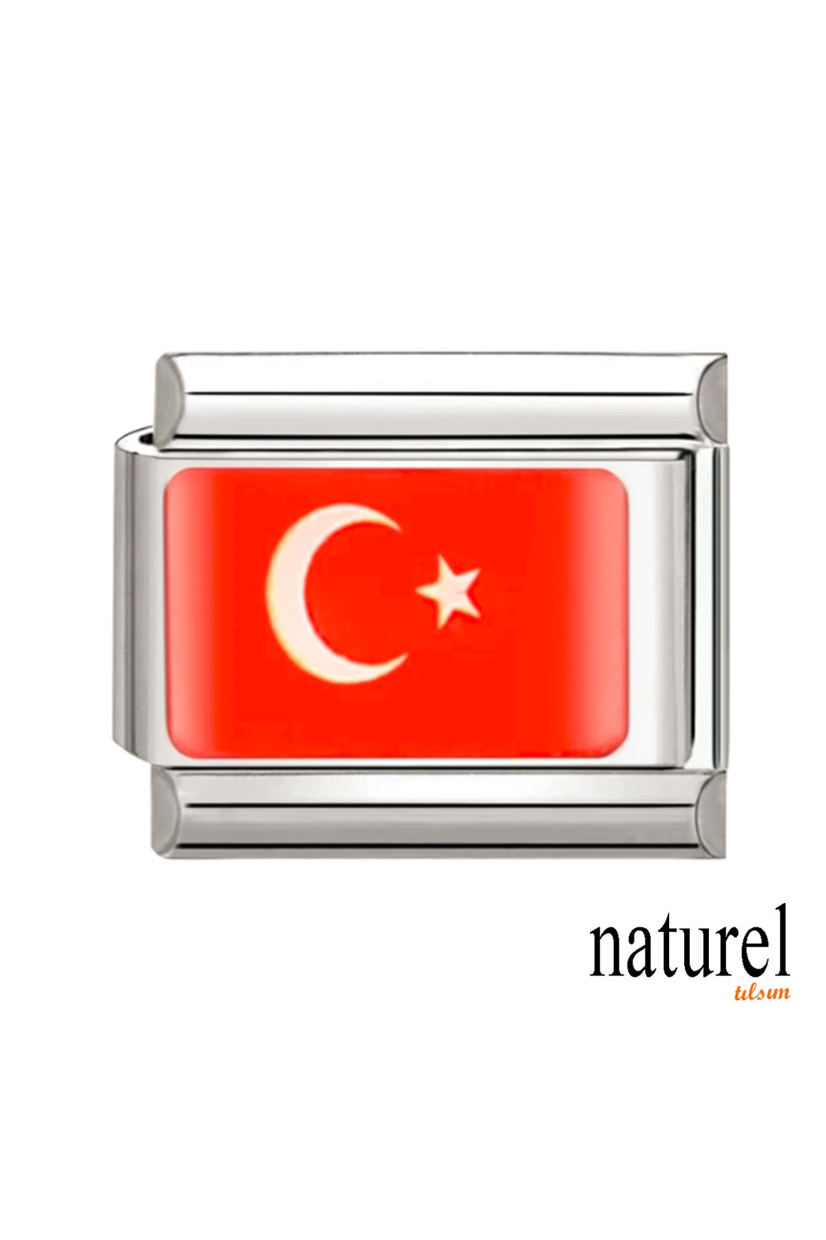Naturel Tılsım Italyan Paslanmaz Çelik 9mm Türk Bayrağı Charm