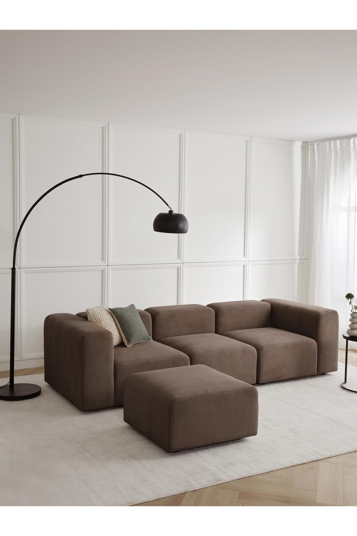 S Home Design Concept Pietro 4 Modül Modüler Kanepe Köşe Koltuk Takımı, Yönsüz Kadife, Kahverengi
