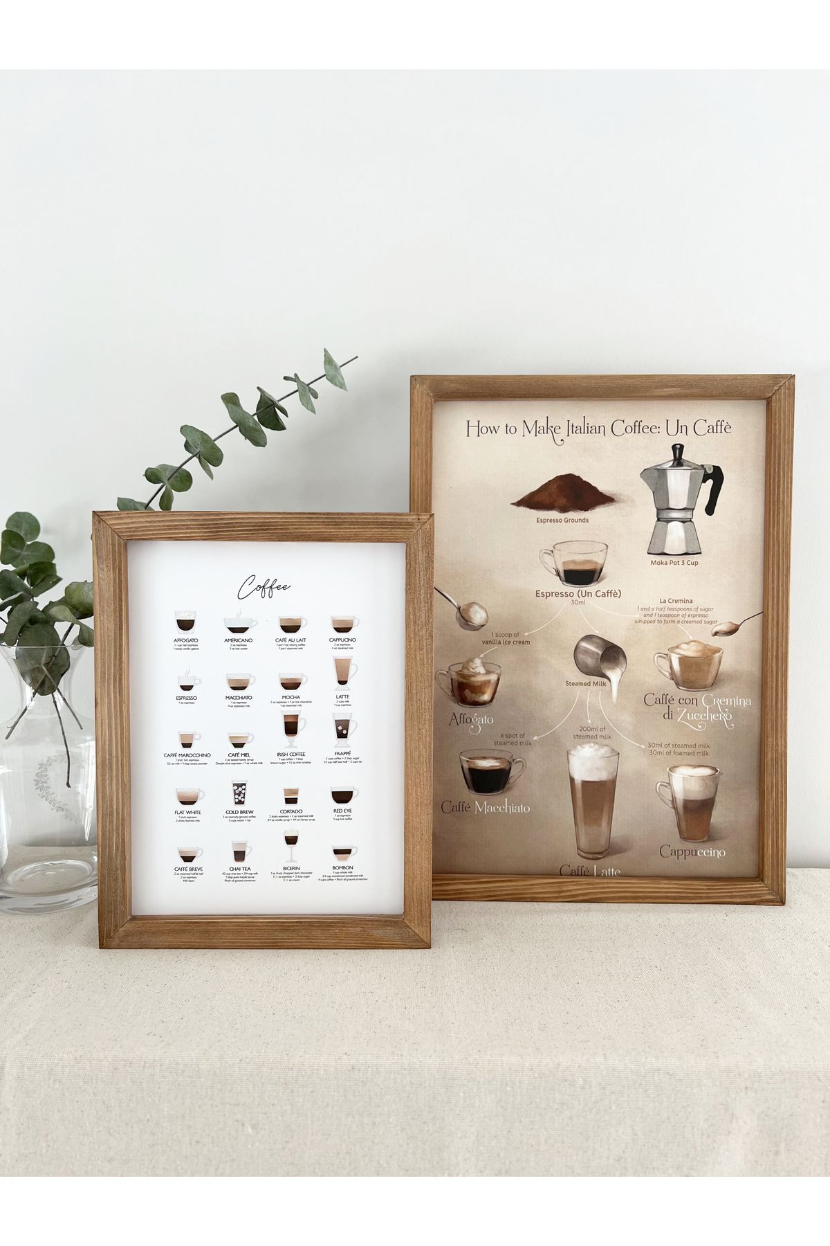 Puu Design Kahve Köşesi İtalyan Kahve Nasıl Yapılır How to Make Italian Coffee, Coffee Guide Ahşap Tablo Seti