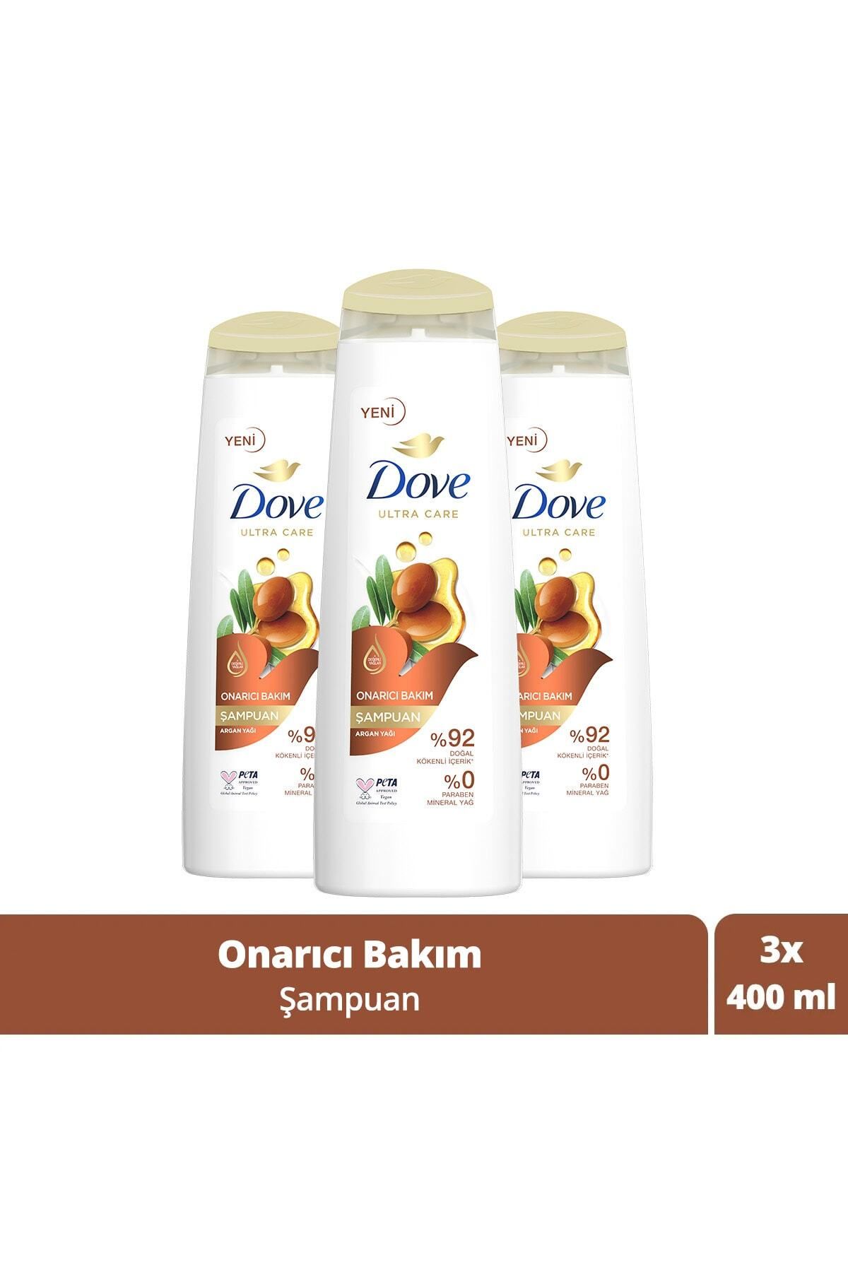Dove Ultra Care Saç Bakım Şampuanı Onarıcı Bakım Argan Yağı 400 ml X3 Adet