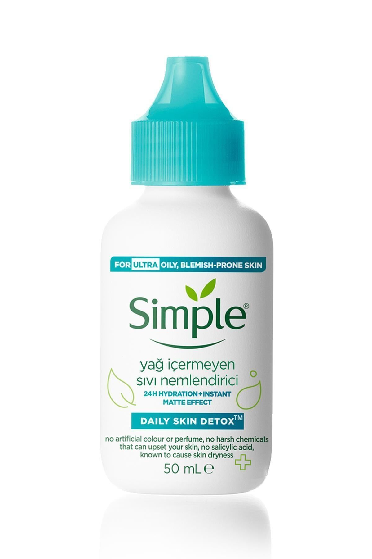 Simple Daily Skin Detox Yağlı Ciltler İçin Anında Matlaştıran Yağ İçermeyen Sıvı Nemlendirici 50 ml