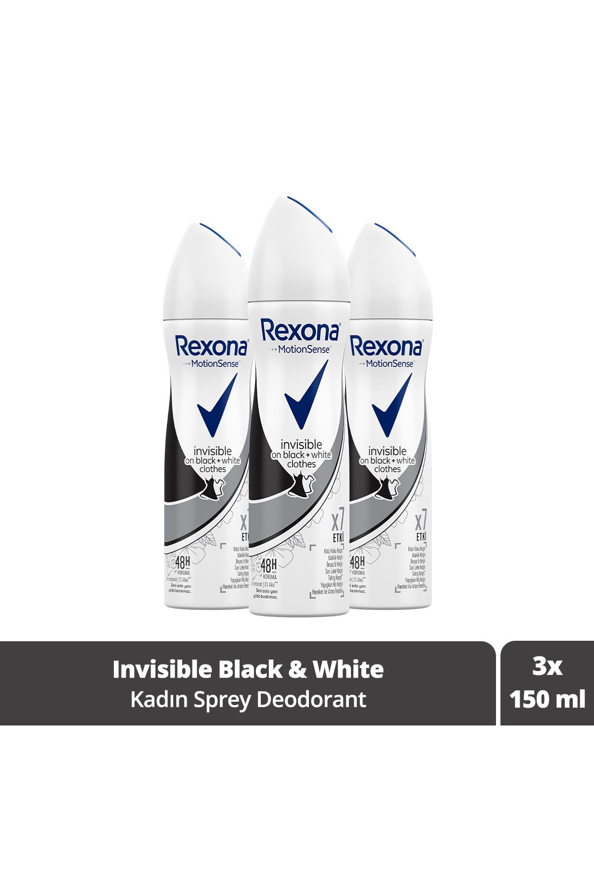 Rexona Kadın Deodorant Sprey Invisible On Black White Clothes 150 ml X3 Adet