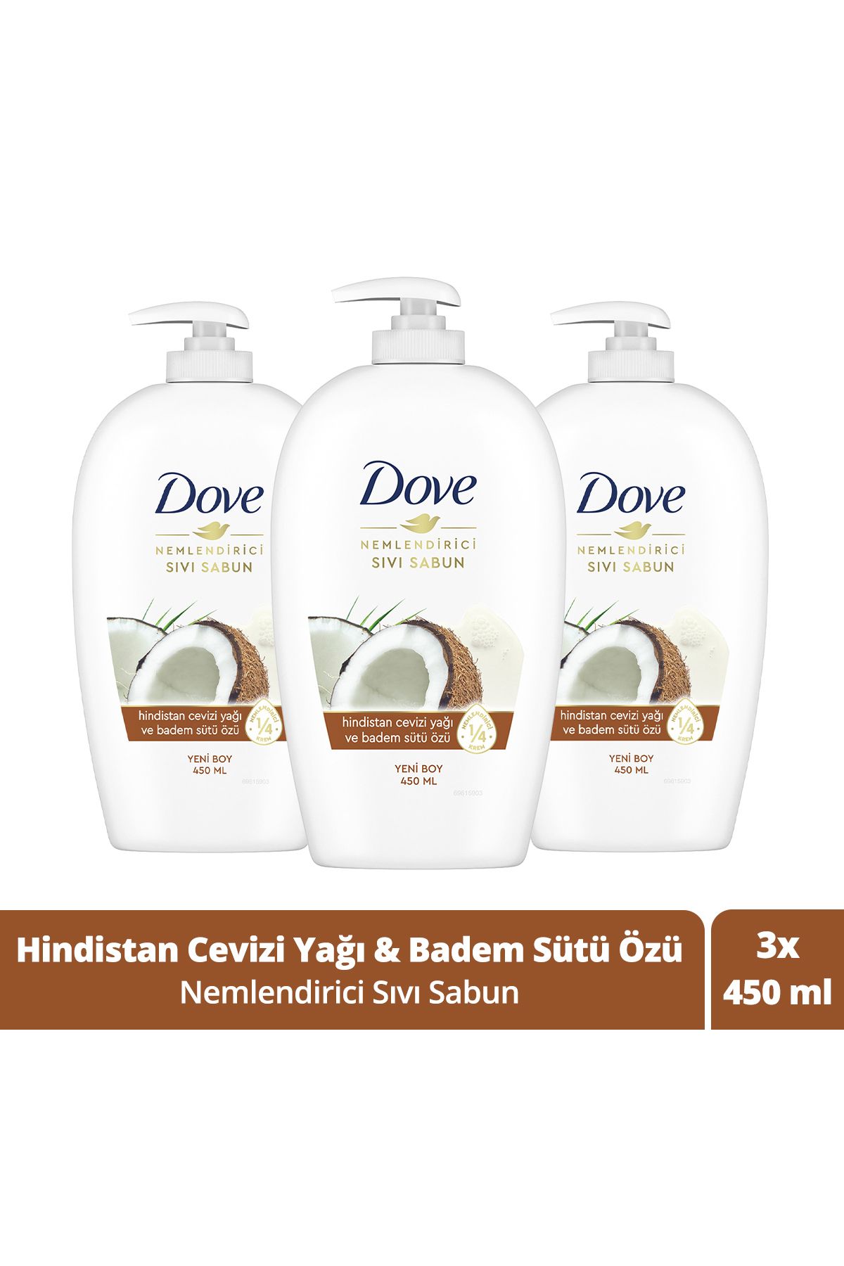 Dove Nemlendirici Sıvı Sabun Hindistan Cevizi Yağı Ve Badem Sütü Özü 450 ml X3 Adet