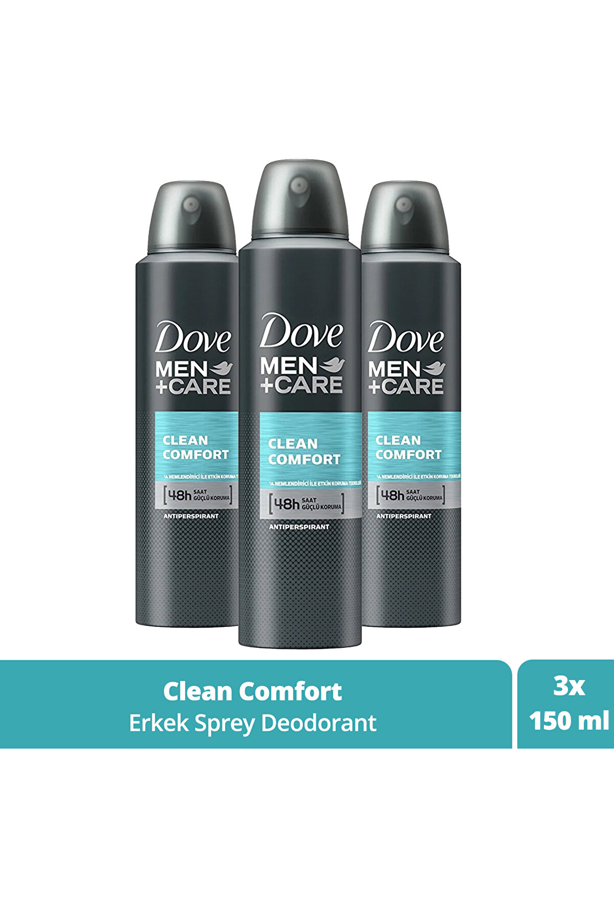 Dove Men + Care Anti-perspirant Sprey Deodorant Erkek Clean Comfort 48 Saat Güçlü Koruma 150 Ml X3