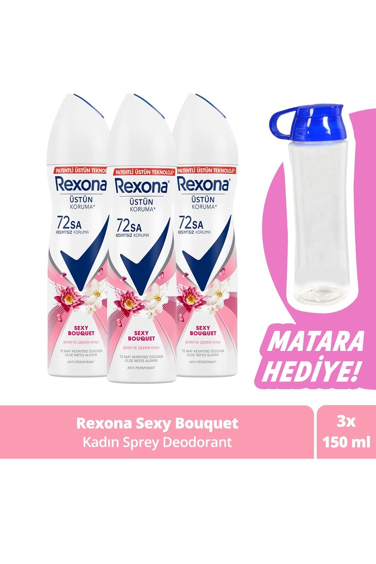 Rexona Kadın Sprey Deodorant Kadın Sexy Bouquet Ter Kokusuna Karşı Koruma 150 Ml X3 + Matara Hediye