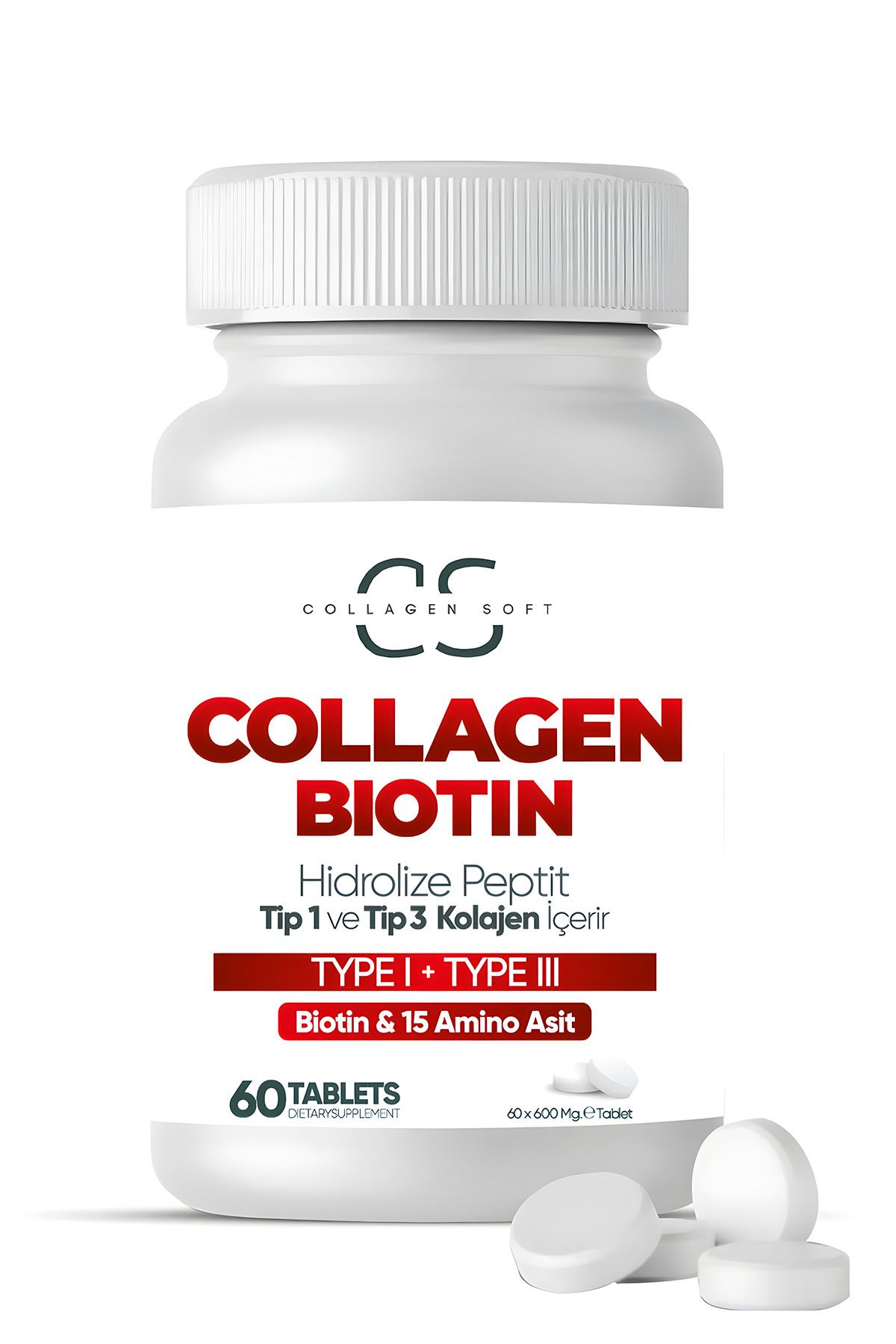 Collagen Soft 3'lü Fırsat Hidrolize Tip 1, Tip 3 Kolajen Peptitler, Biotin Ve 15 Amino Asit İçeren 60 Tablet