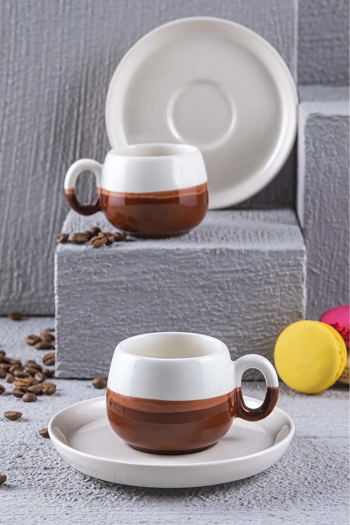 Doreline Çift Renk El Yapımı Türk Kahvesi, Espresso Fincan Seti 2'li