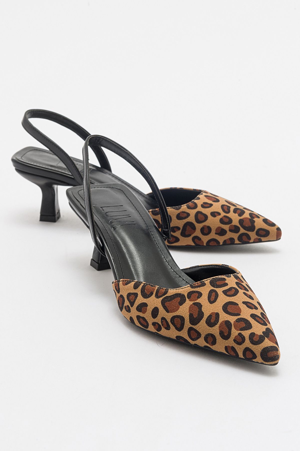 luvishoes Over Siyah Sarı Desenli Kadın Topuklu Ayakkabı