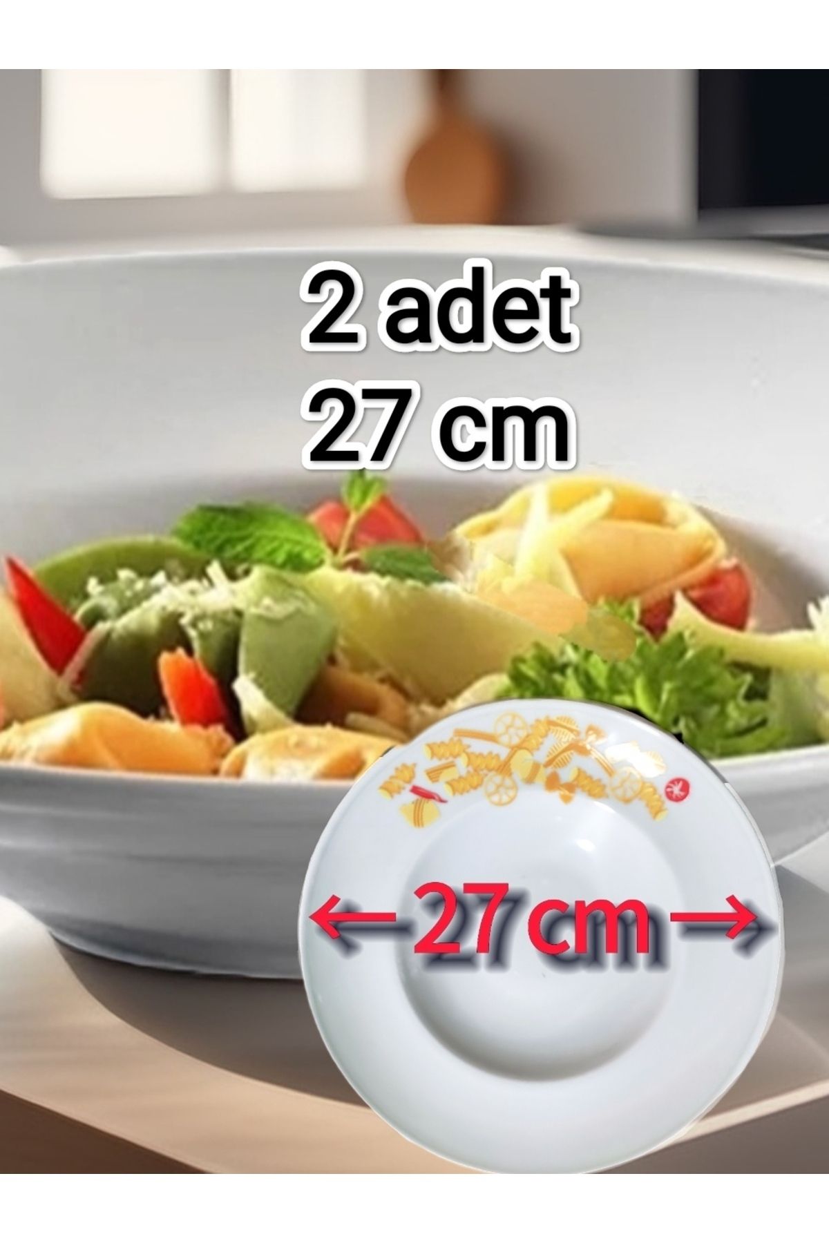 Kütahya Porselen 2 Adet 27 cm Diamond Serisi Makarna Salata Spagetti Tabağı