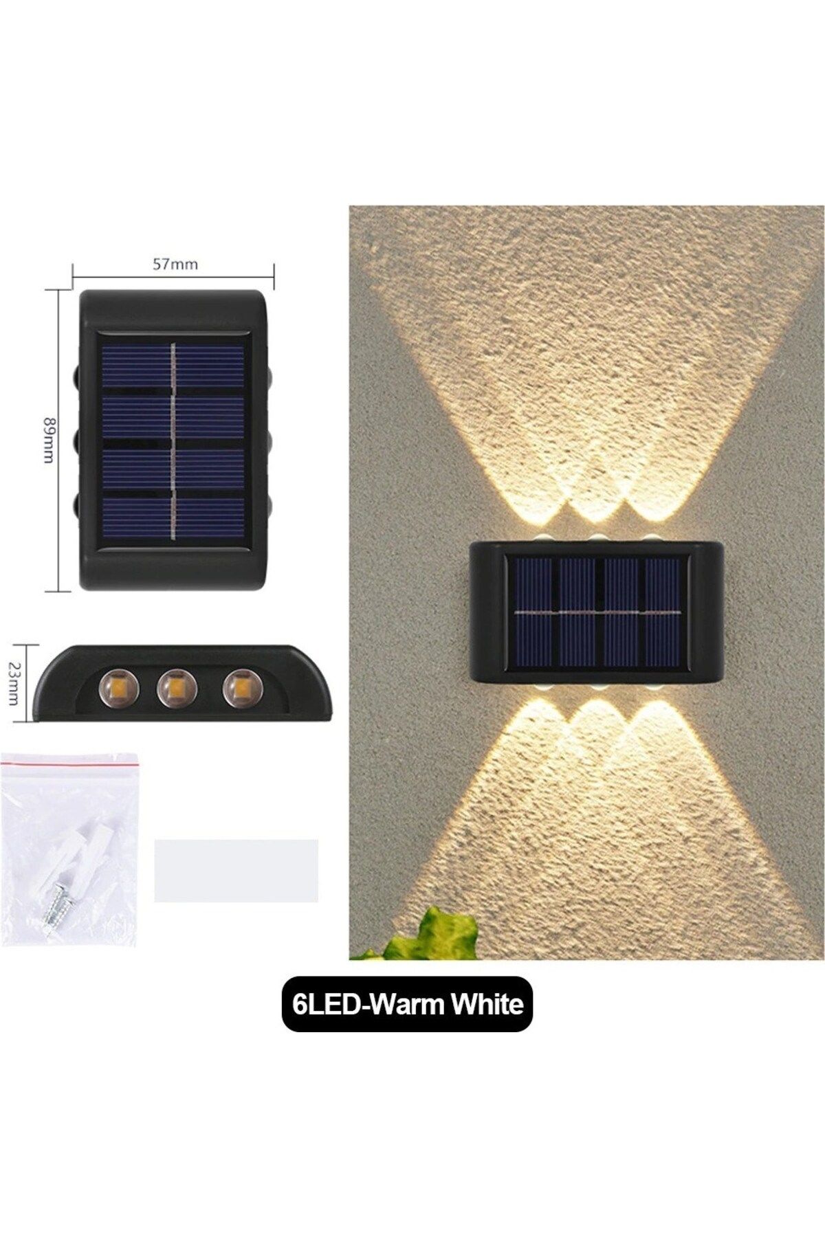 HediyeFilesi 3 Adet Solar Enerjili Aplik Led 6 Ledli Dekoratif Duvar Monteli Gün Işığı
