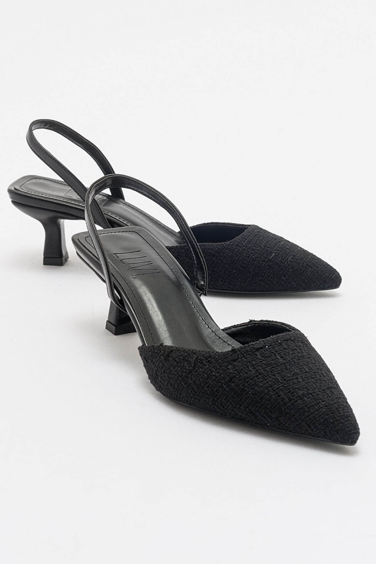 luvishoes OVER Siyah Tüvit Sivri Burun Kısa Topuklu Kadın Ayakkabı