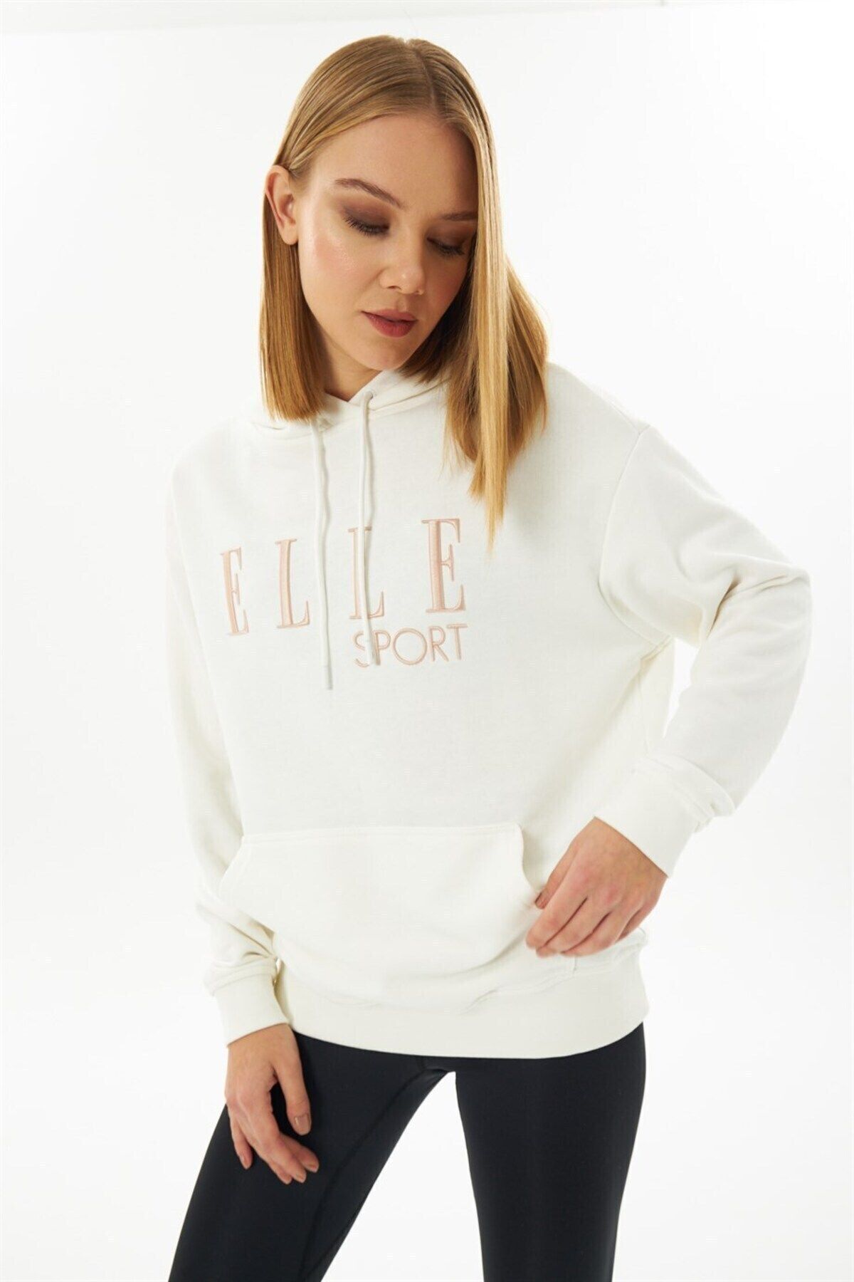 Elle Sport Kapüşonlu Cepli Pudra Nakışlı Kadın Sweatshirt