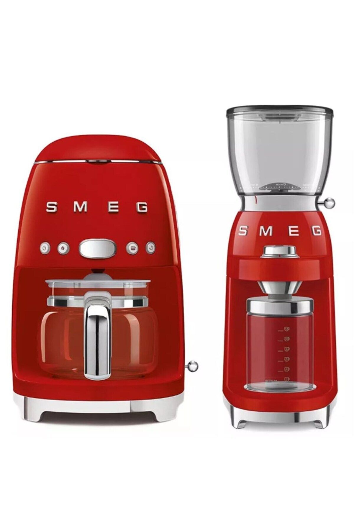 Smeg Kırmızı Filtre Kahve Makinesi Ve Kahve Öğütme Makinesi Seti