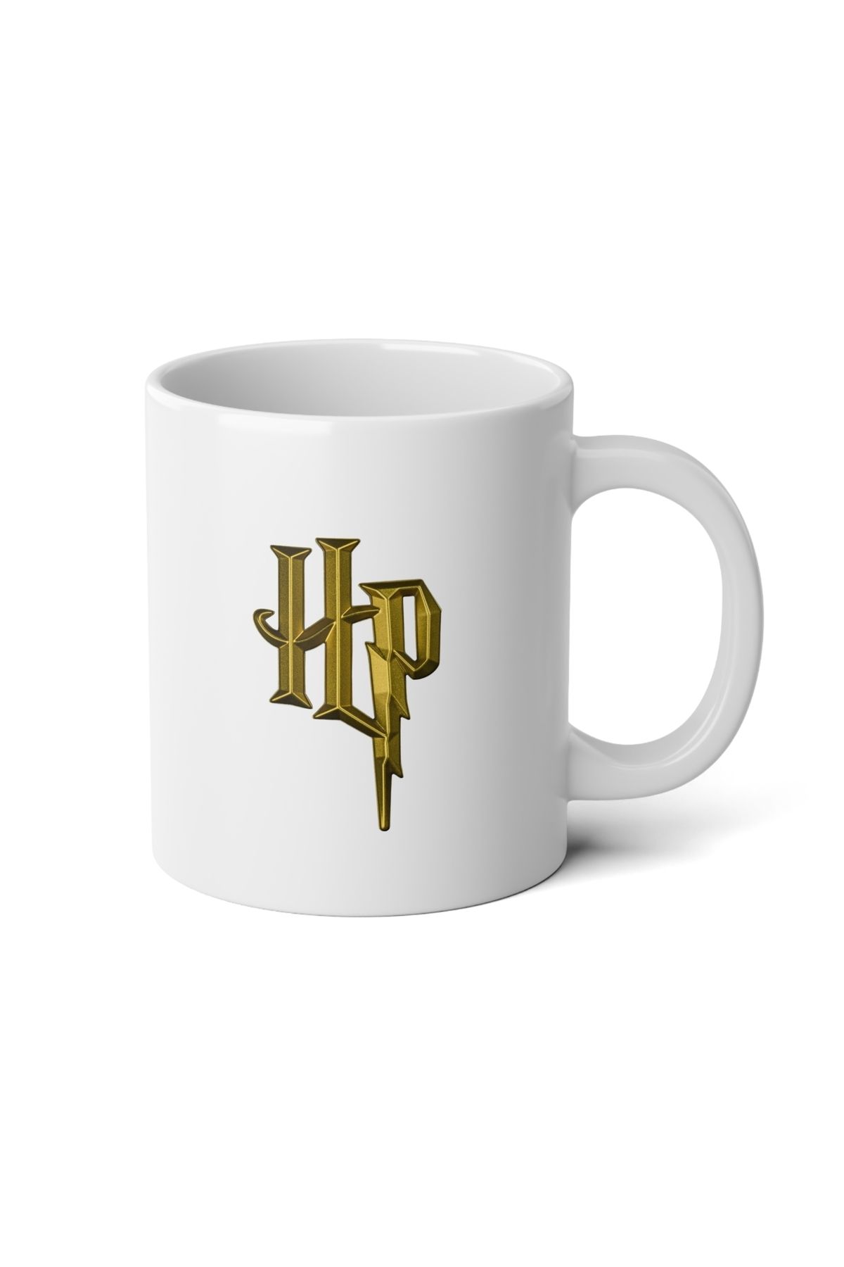 IVART Harry Potter Altın Logo Hp Baskılı Premium Beyaz Porselen Kupa Bardak