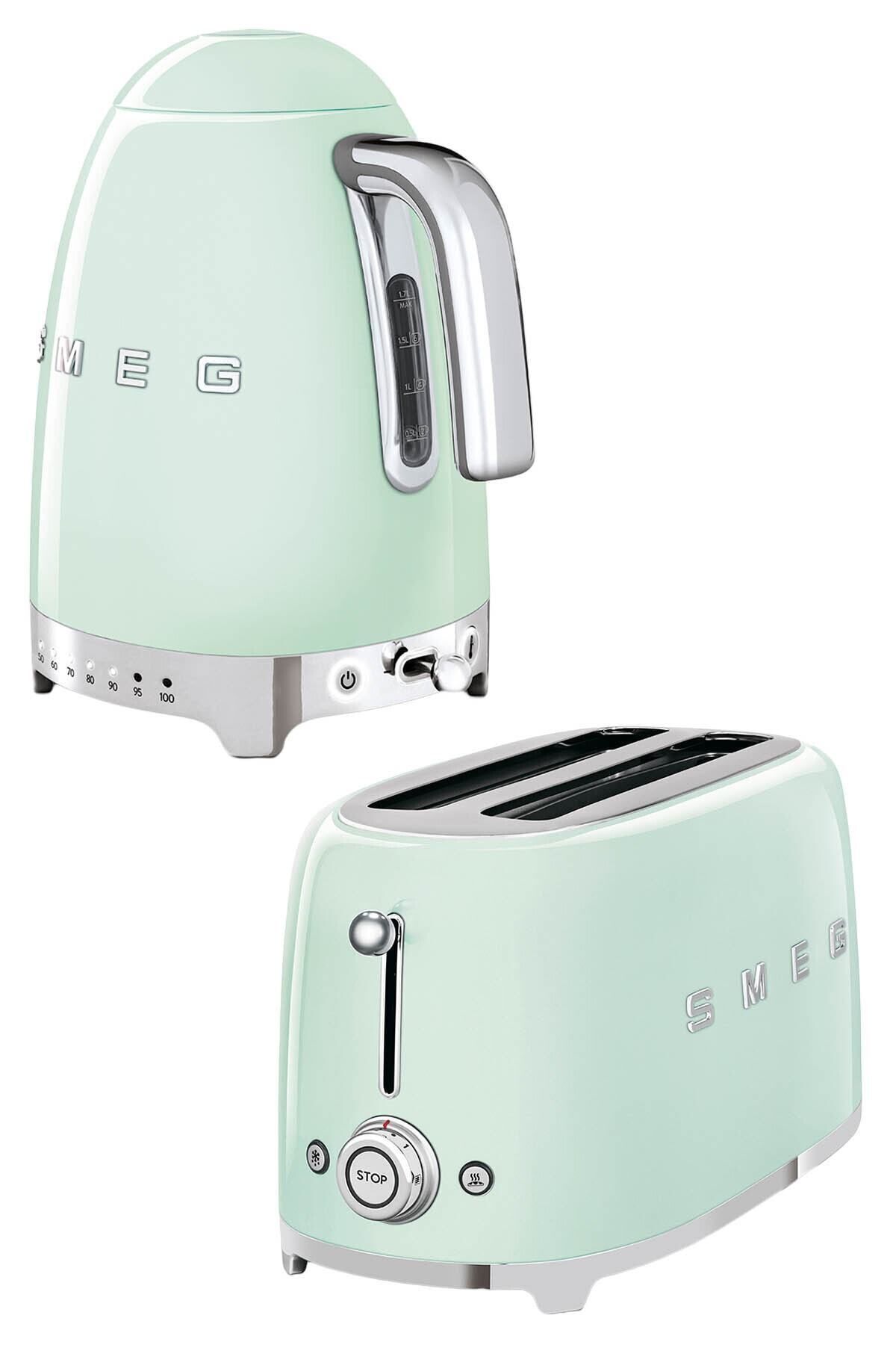 Smeg Pastel Yeşil Isı Ayarlı Kettle Ve 2x4 Ekmek Kızartma Makinesi Seti