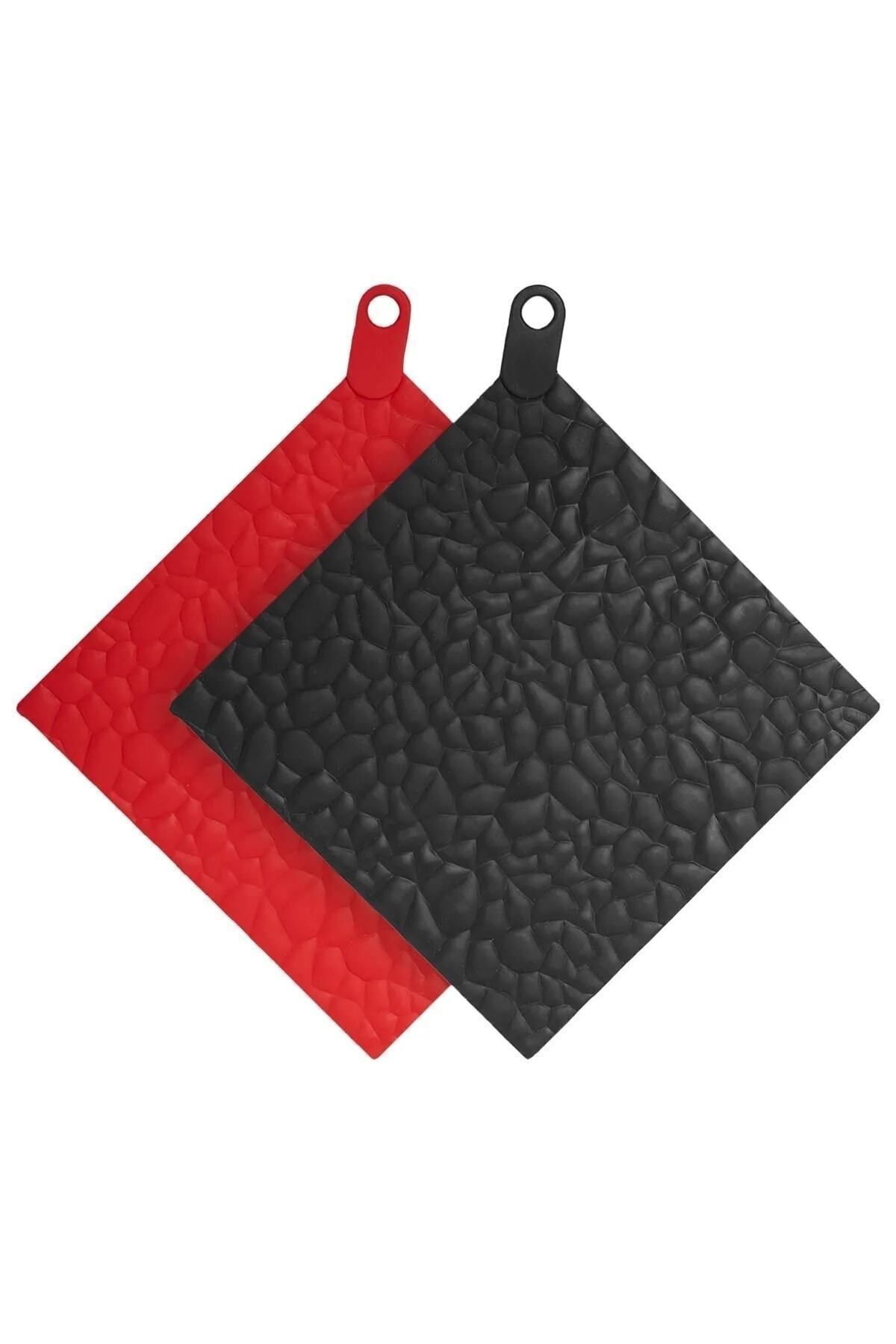 ZUZU MADE Silikon Nihale Ve Fırın Tutacağı 2'li Set Kırmızı Siyah 16 X 16 Cm