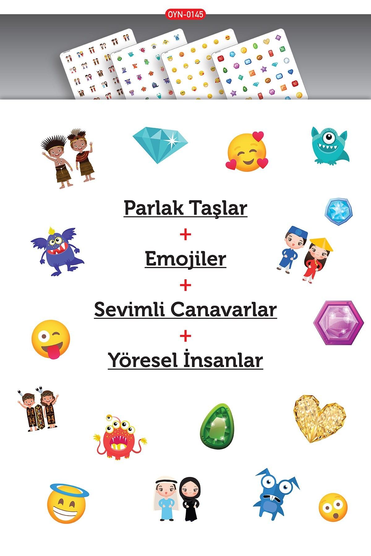 Artikel Mdf Montessori Oyunu Eşleştirme Oyun Kartları 4 Adet Emojiler Oyun Kartı, Hafıza Kartı