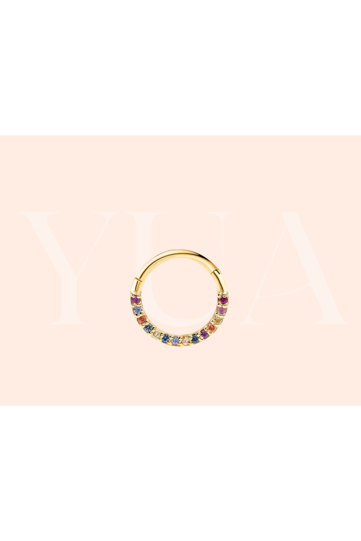 Yua Jewelry Renkli Safir Taşlı 14 Ayar Altın Kıkırdak/Helix Halka Piercing