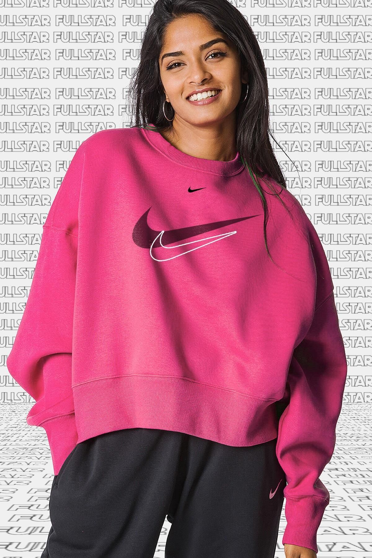 Nike Swoosh Phoenix Loose Fit Hoodie Pink Bol Kesim Şardonlu Sweatshirt Pembe