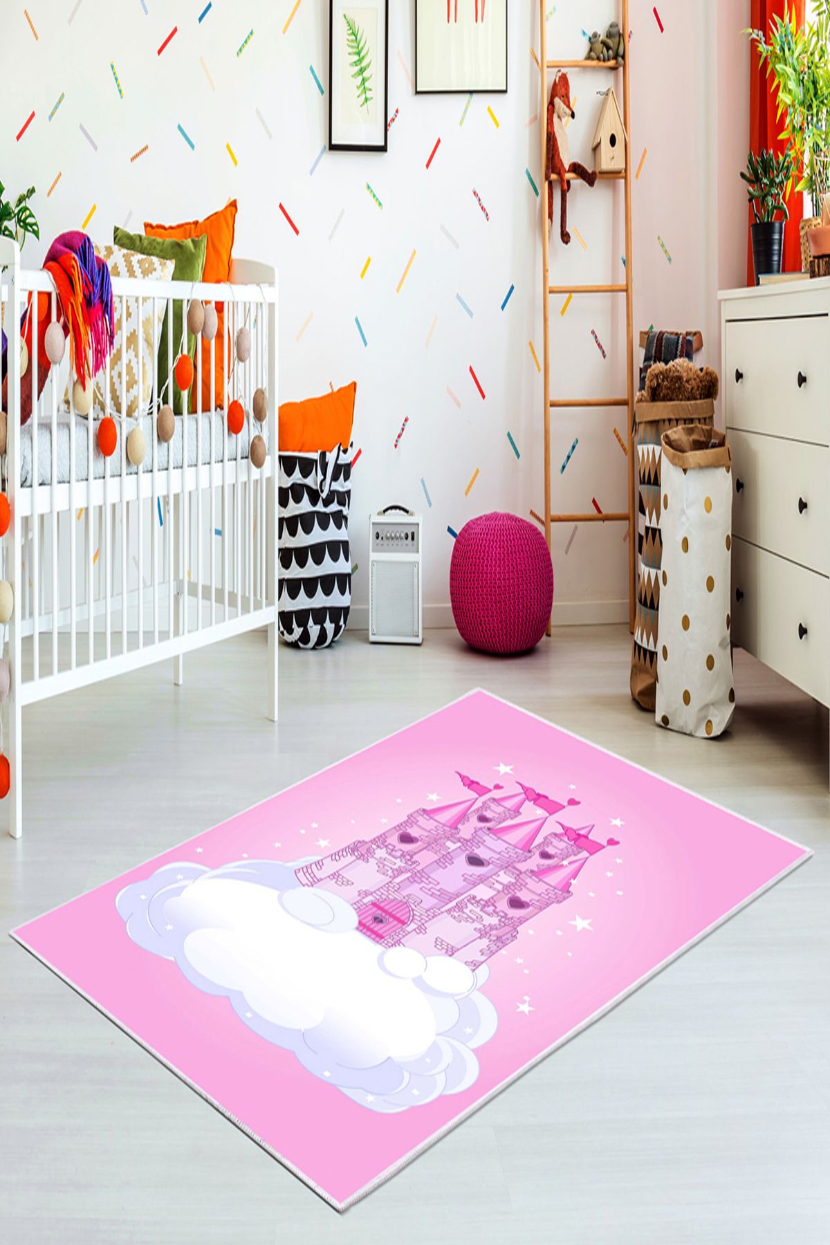 EXCLUSIVE Şato Dijital Baskı Kaymaz Taban Leke Tutmaz Bebek Ve Çocuk Odası Halısı 100x160cm
